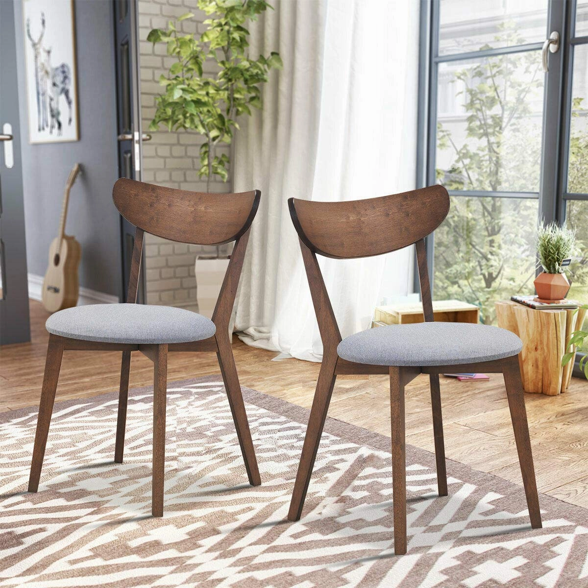 Giantex Set of 2 Dining Chairs, Mid-Century Dining Side Chairs with Curved Back and Cushioned Seat