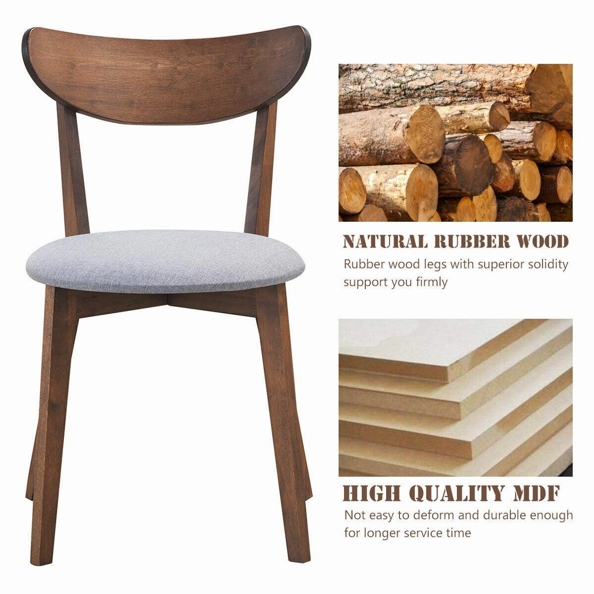 Giantex Set of 2 Dining Chairs, Mid-Century Dining Side Chairs with Curved Back and Cushioned Seat