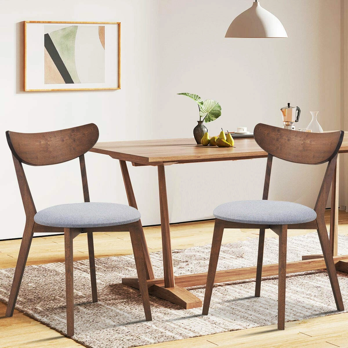 Giantex Set of 2 Dining Chairs, Mid-Century Dining Side Chairs with Curved Back and Cushioned Seat