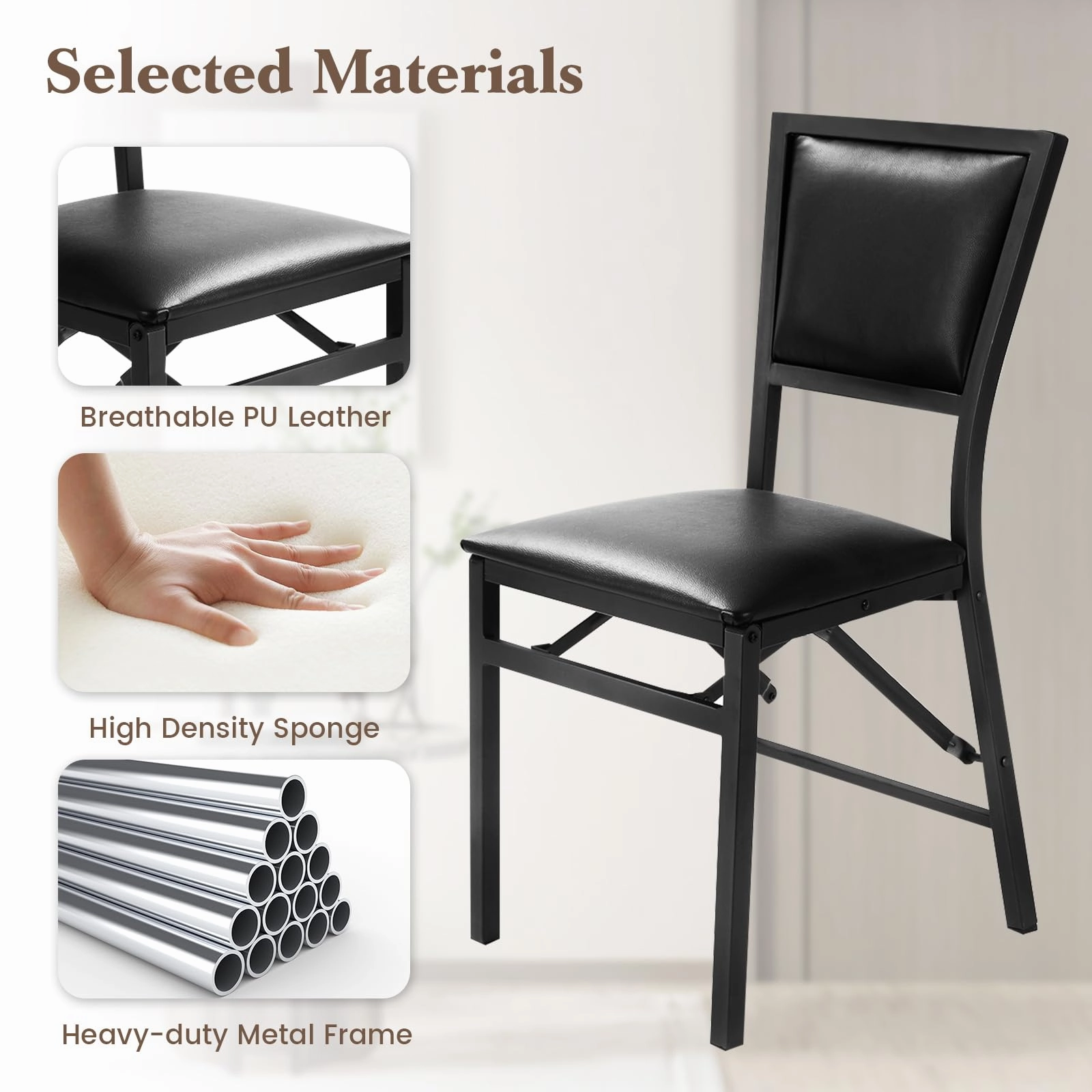 Giantex Set of 2 Metal Folding Chair Dining Chairs Home Restaurant Furniture Portable (18" X 20" X 33.5")