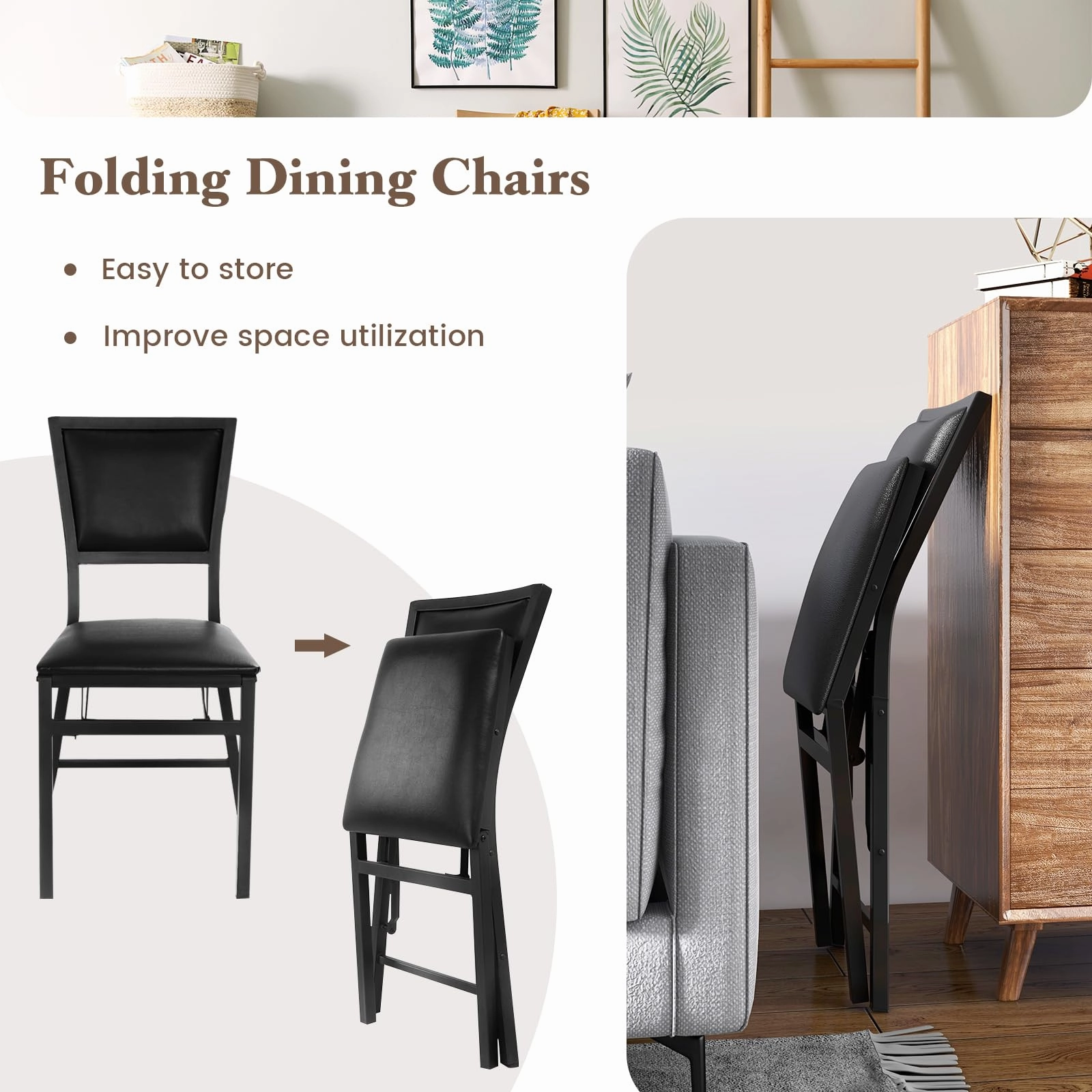 Giantex Set of 2 Metal Folding Chair Dining Chairs Home Restaurant Furniture Portable (18" X 20" X 33.5")
