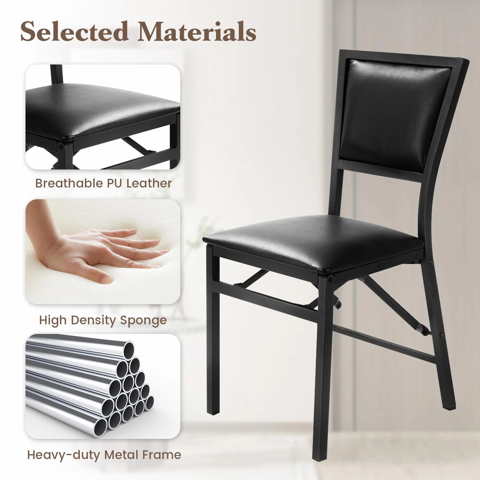 Giantex Set of 2 Metal Folding Chair Dining Chairs Home Restaurant Furniture Portable (18" X 20" X 33.5")