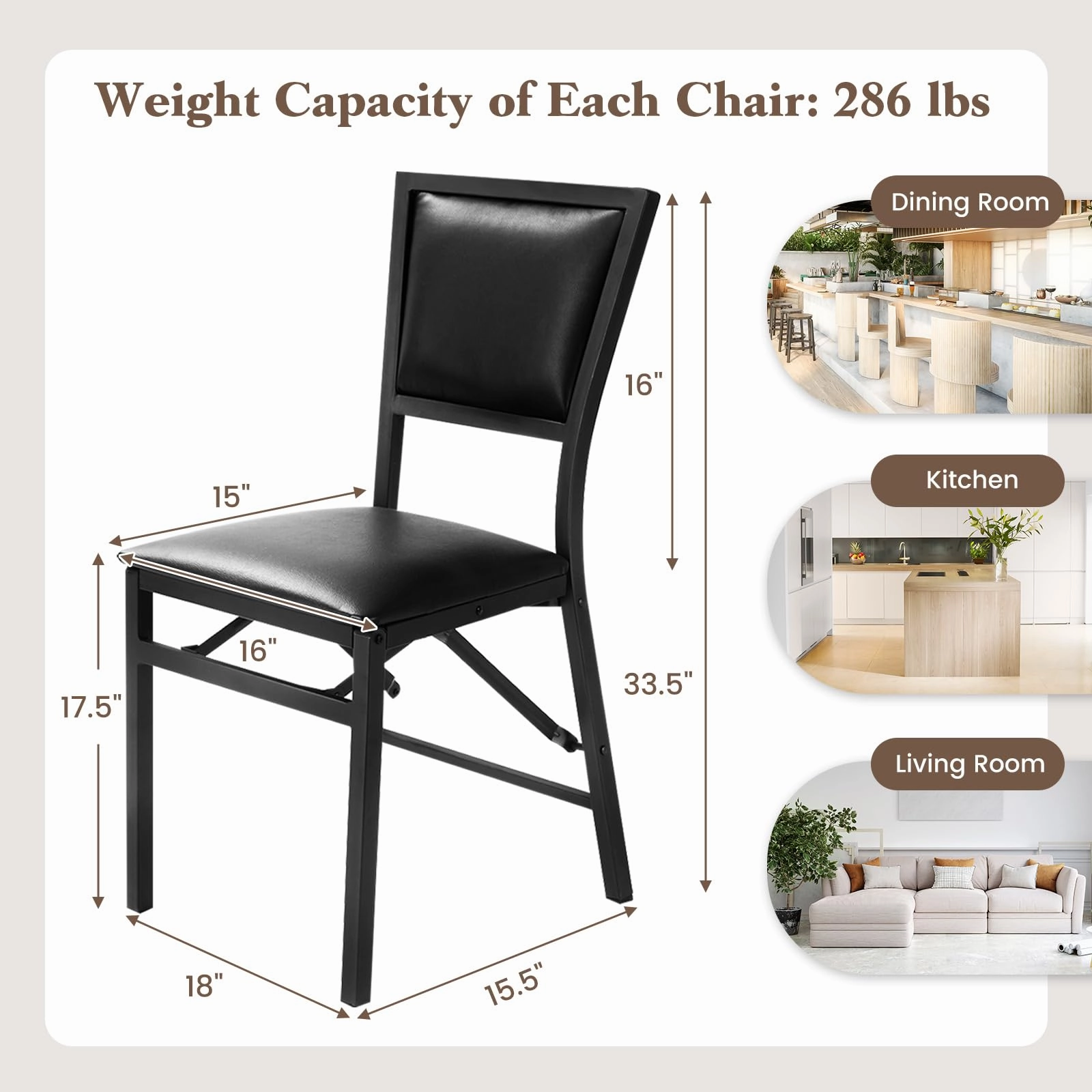 Giantex Set of 2 Metal Folding Chair Dining Chairs Home Restaurant Furniture Portable (18" X 20" X 33.5")