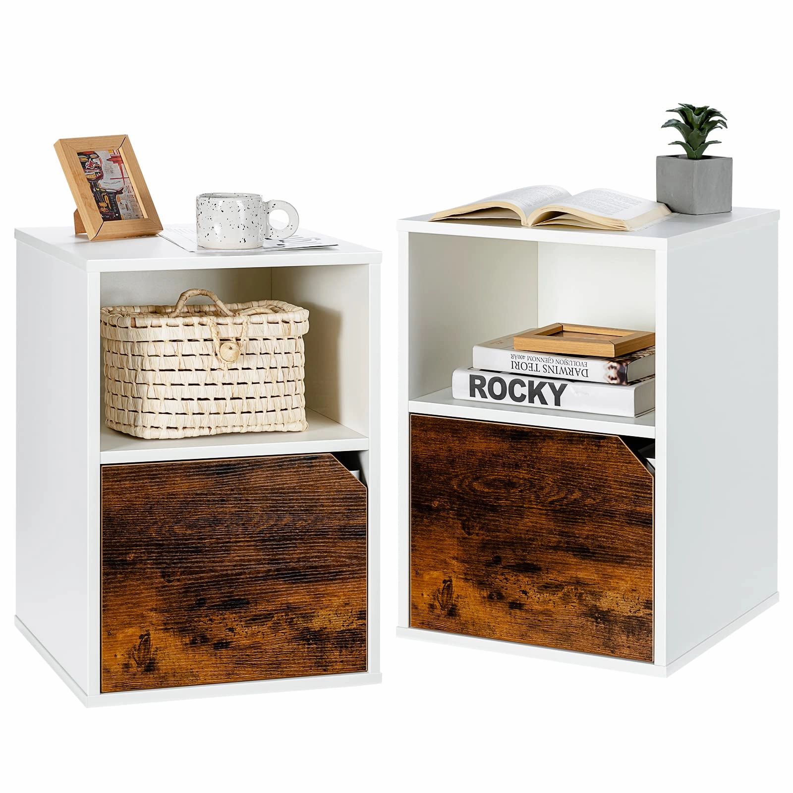Giantex Set of 2 Nightstands, End Table Bedside Table w/Storage Cabinet and Open Shelf