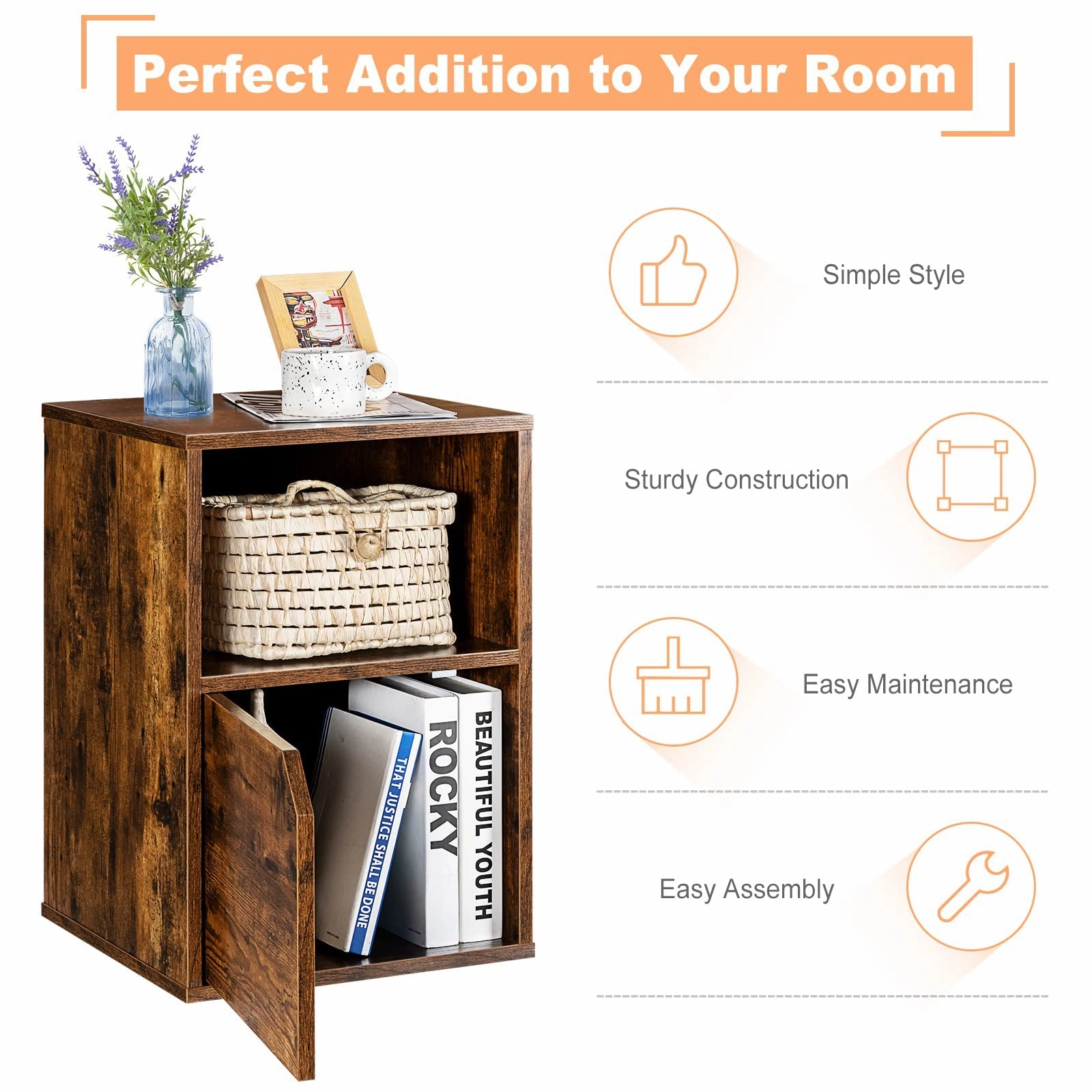 Giantex Set of 2 Nightstands, End Table Bedside Table w/Storage Cabinet and Open Shelf