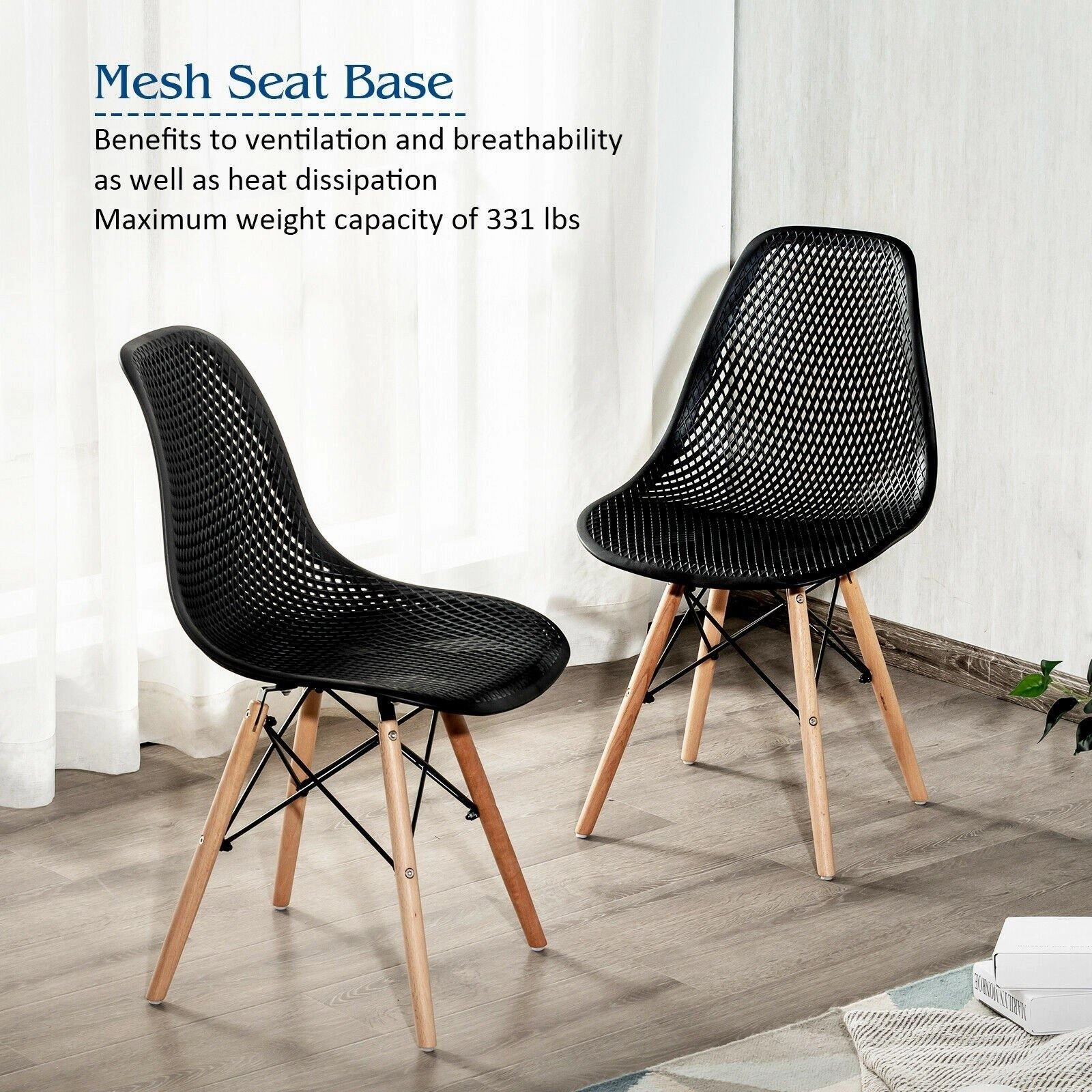 Giantex Set of 2 or 4 Modern Dining Chairs, Shell PP Lounge Side Chairs w/ Mesh Design