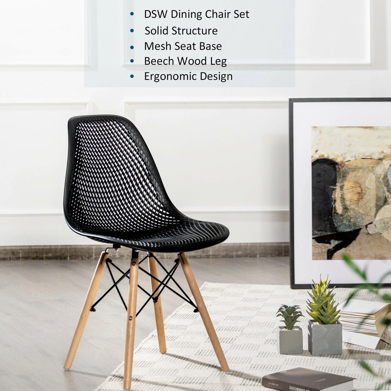 Giantex Set of 2 or 4 Modern Dining Chairs, Shell PP Lounge Side Chairs w/ Mesh Design