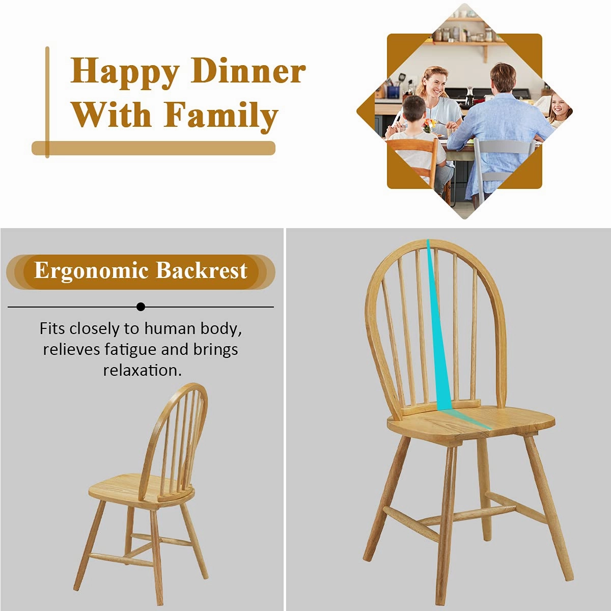 Giantex Set of 2 or 4 Windsor Chairs, Country Wood Chairs