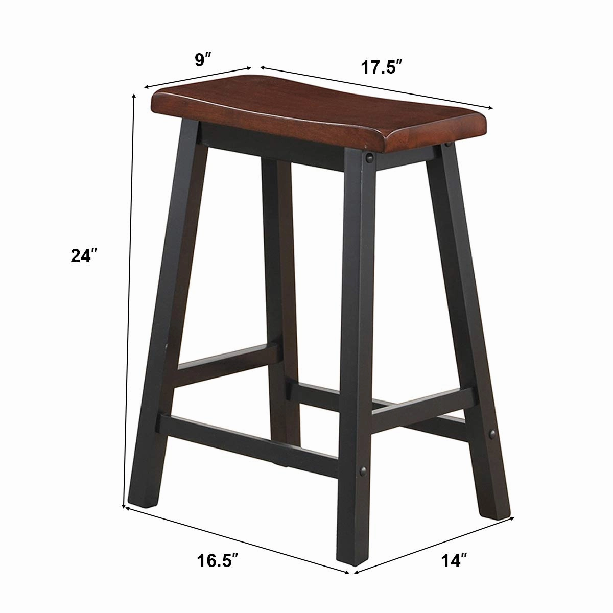 Giantex Set of 2 Saddle Seat Stools, Wood Vintage Counter Height Chairs