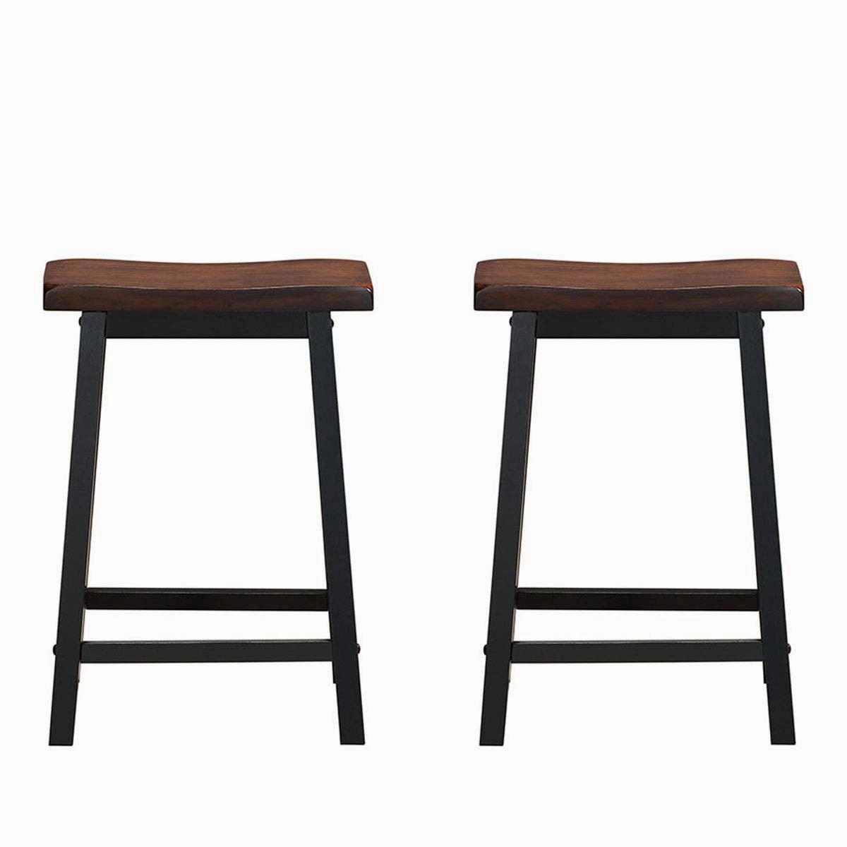 Giantex Set of 2 Saddle Seat Stools, Wood Vintage Counter Height Chairs