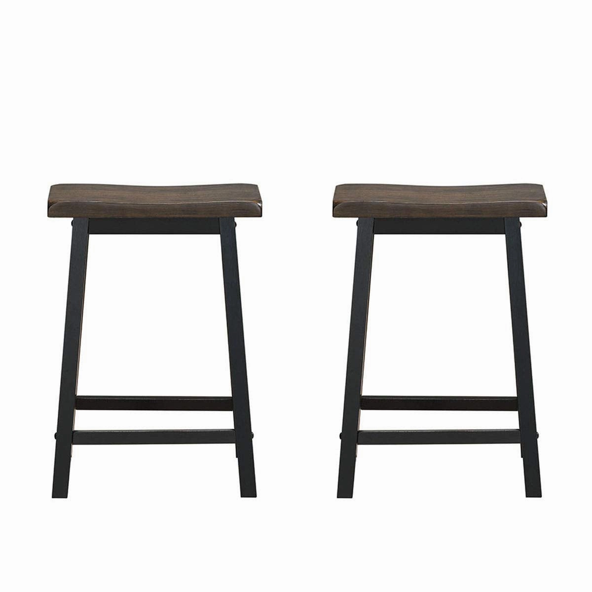 Giantex Set of 2 Saddle Seat Stools, Wood Vintage Counter Height Chairs