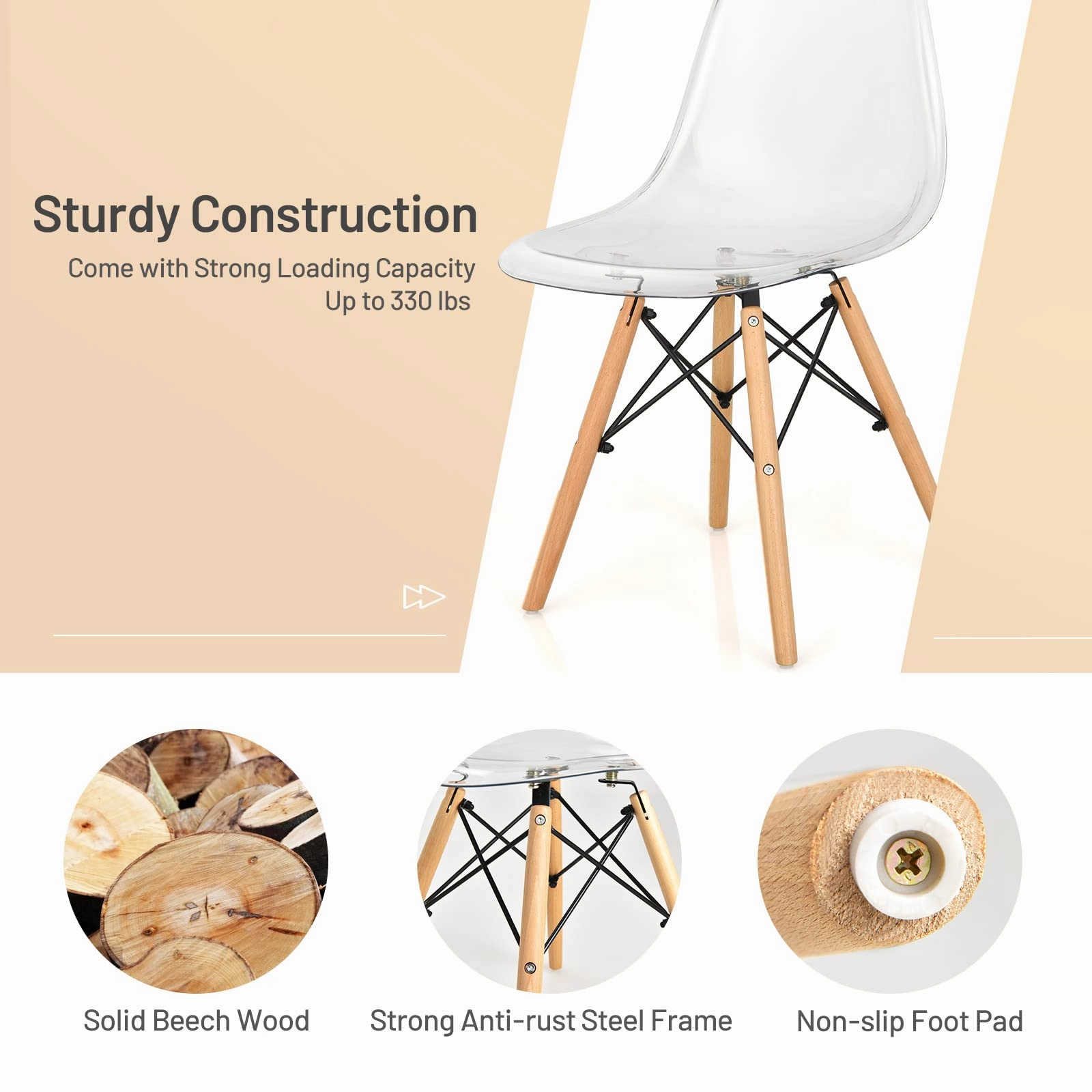 Giantex Set of 4 Dining Chairs, Clear Dining Side Chairs w/Beech Wood Legs