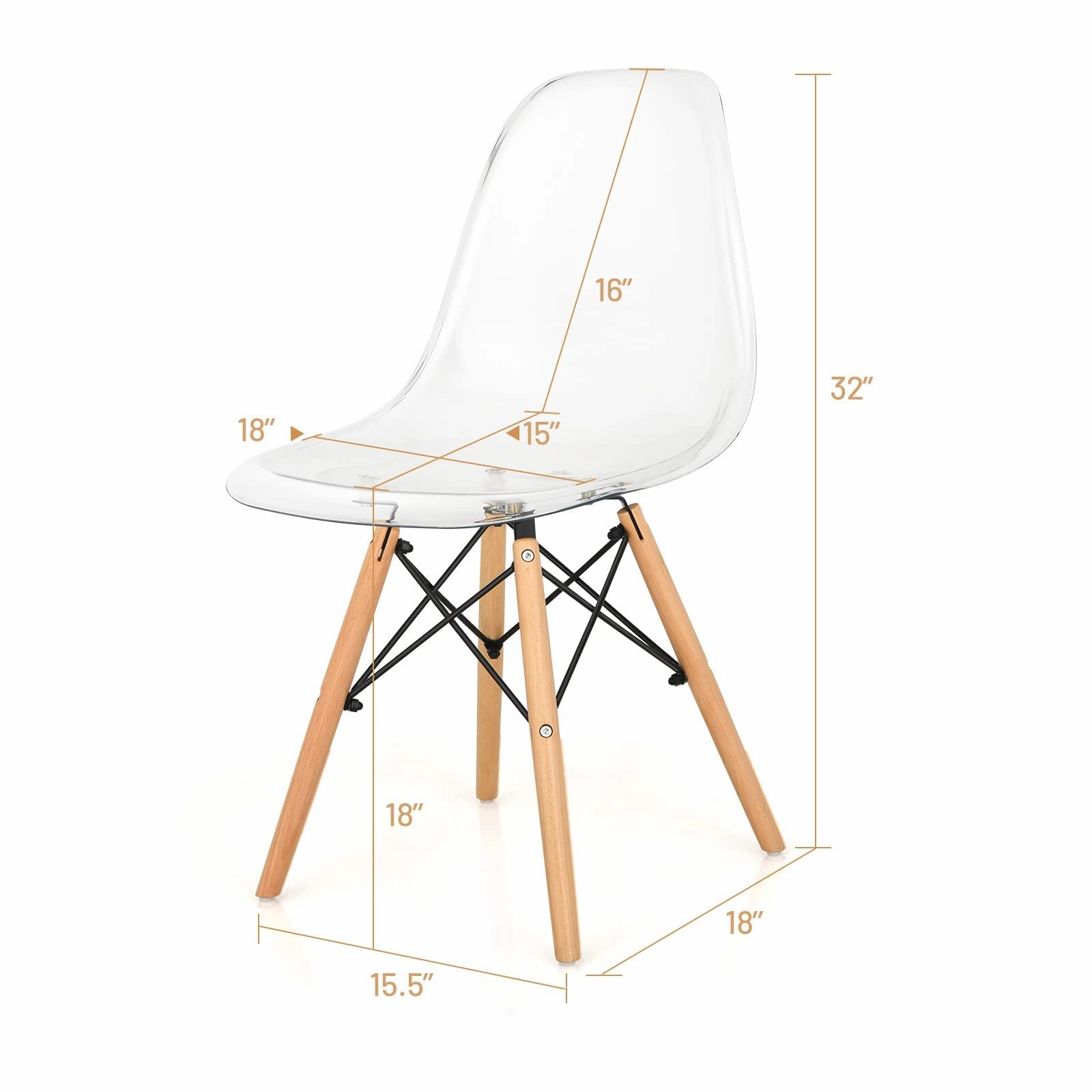 Giantex Set of 4 Dining Chairs, Clear Dining Side Chairs w/Beech Wood Legs
