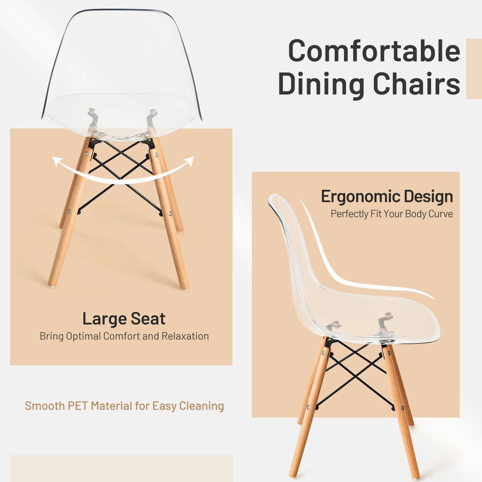Giantex Set of 4 Dining Chairs, Clear Dining Side Chairs w/Beech Wood Legs