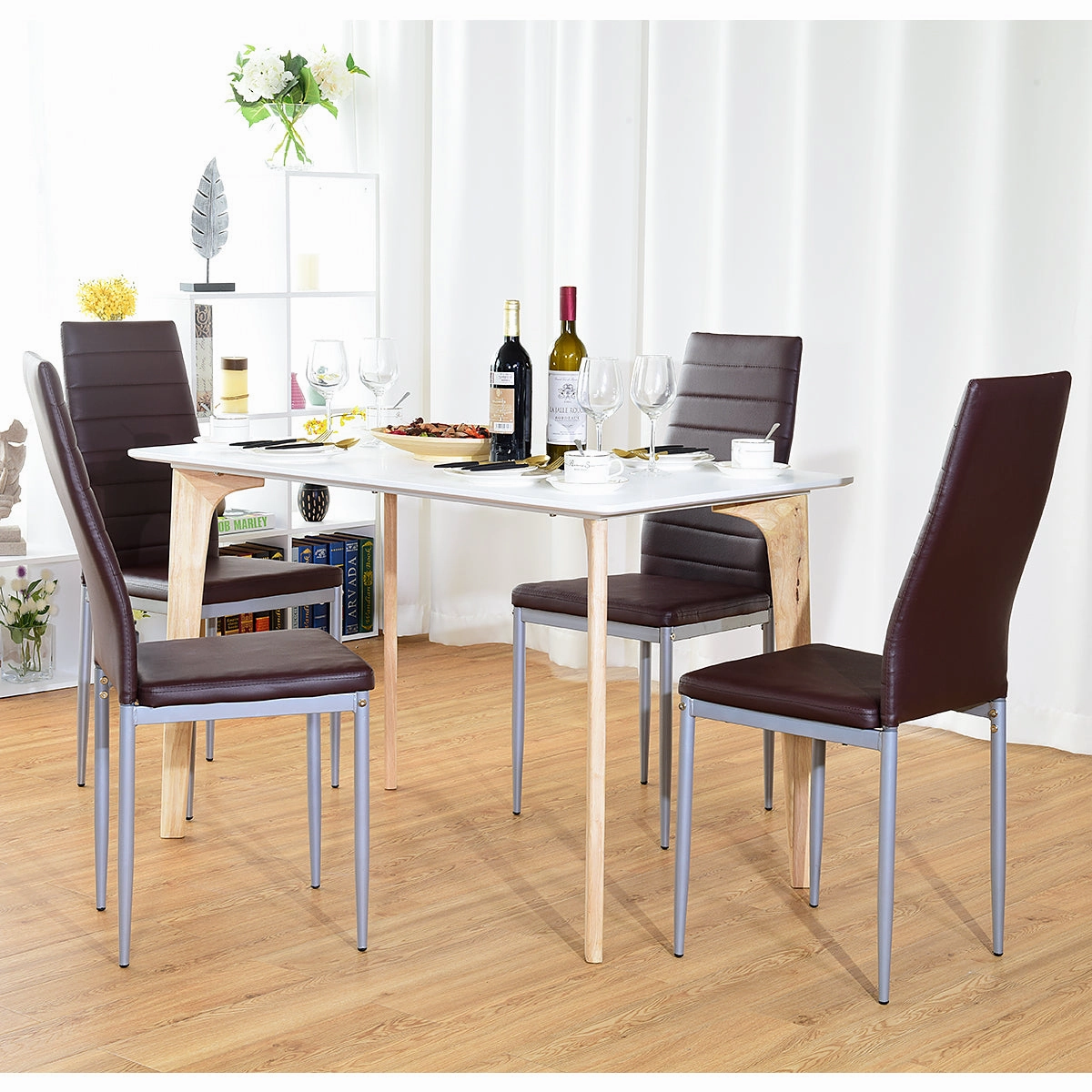 Giantex Set of 4 PU Leather Dining Side Chairs with Padded Seat Foot Cap