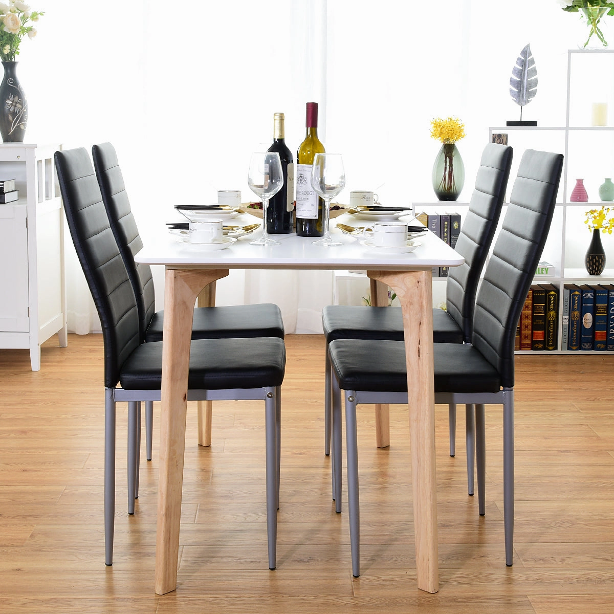 Giantex Set of 4 PU Leather Dining Side Chairs with Padded Seat Foot Cap