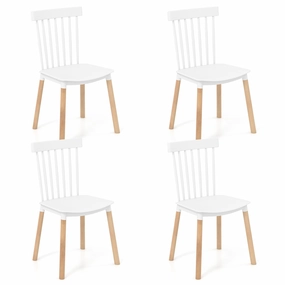 Giantex Set of 4 Windsor Dining Chairs White, Modern Kitchen Chairs w/Spindle Backs & Curved Seats kitchen towel, placemats