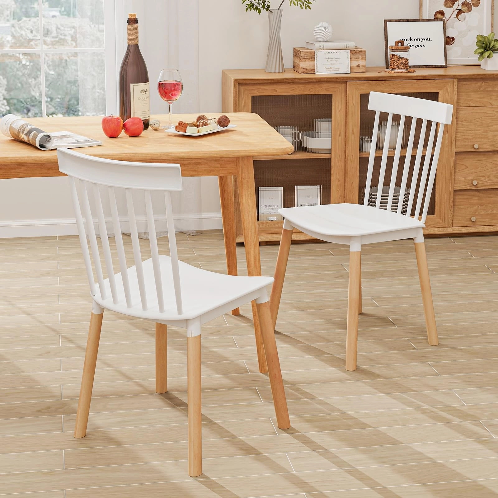 Giantex Set of 4 Windsor Dining Chairs White, Modern Kitchen Chairs w/Spindle Backs & Curved Seats
