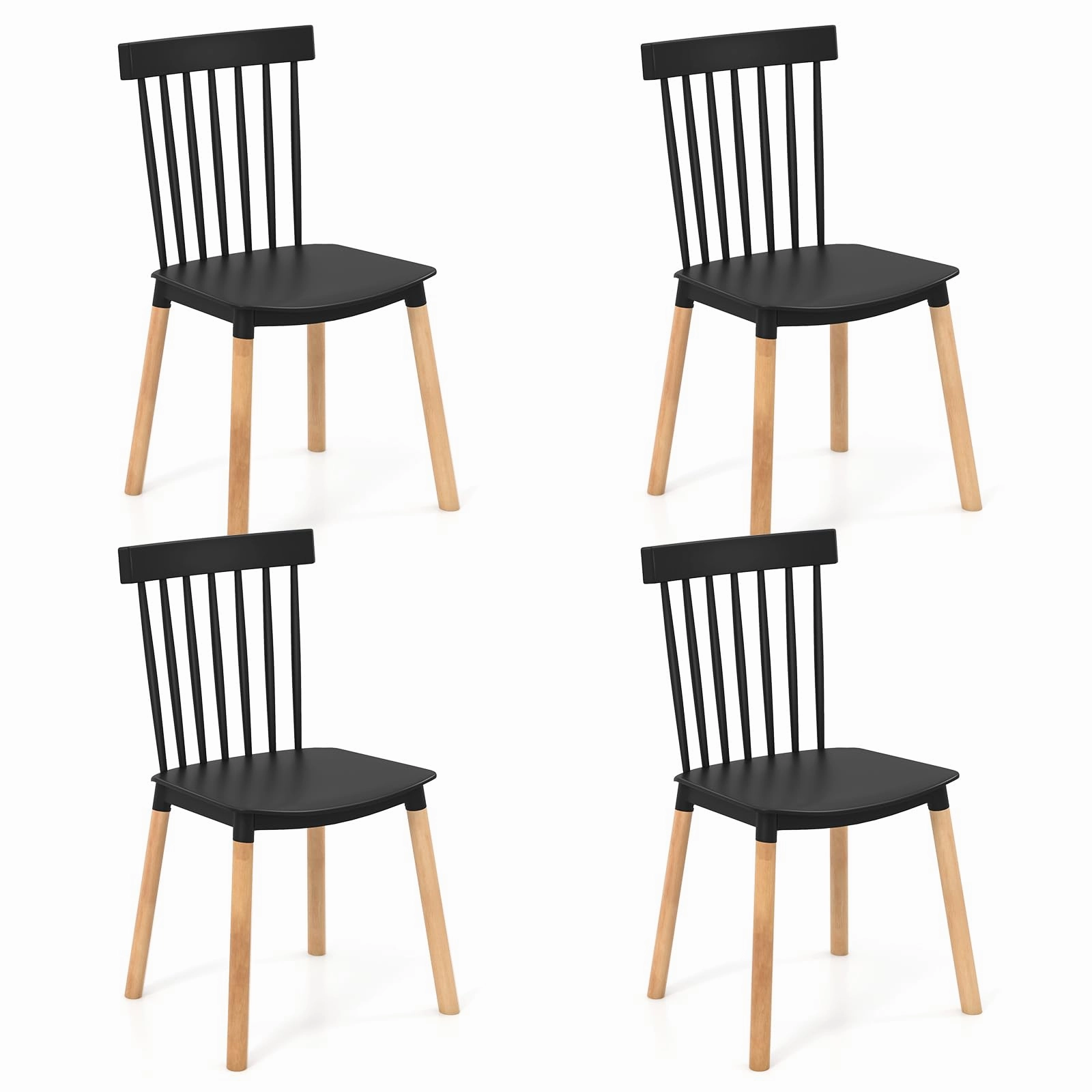 Giantex Set of 4 Windsor Dining Chairs White, Modern Kitchen Chairs w/Spindle Backs & Curved Seats