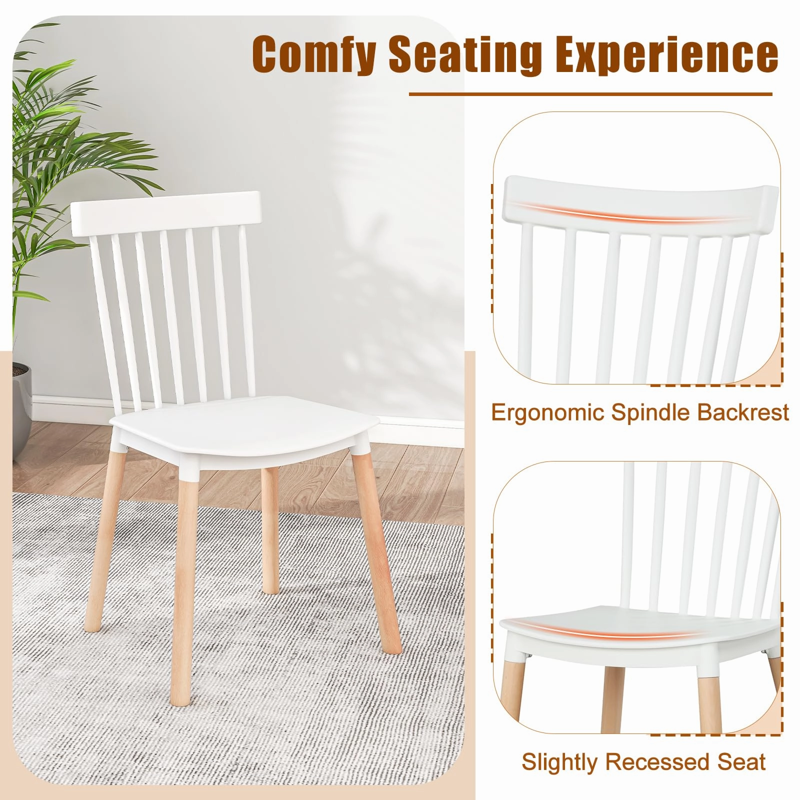 Giantex Set of 4 Windsor Dining Chairs White, Modern Kitchen Chairs w/Spindle Backs & Curved Seats
