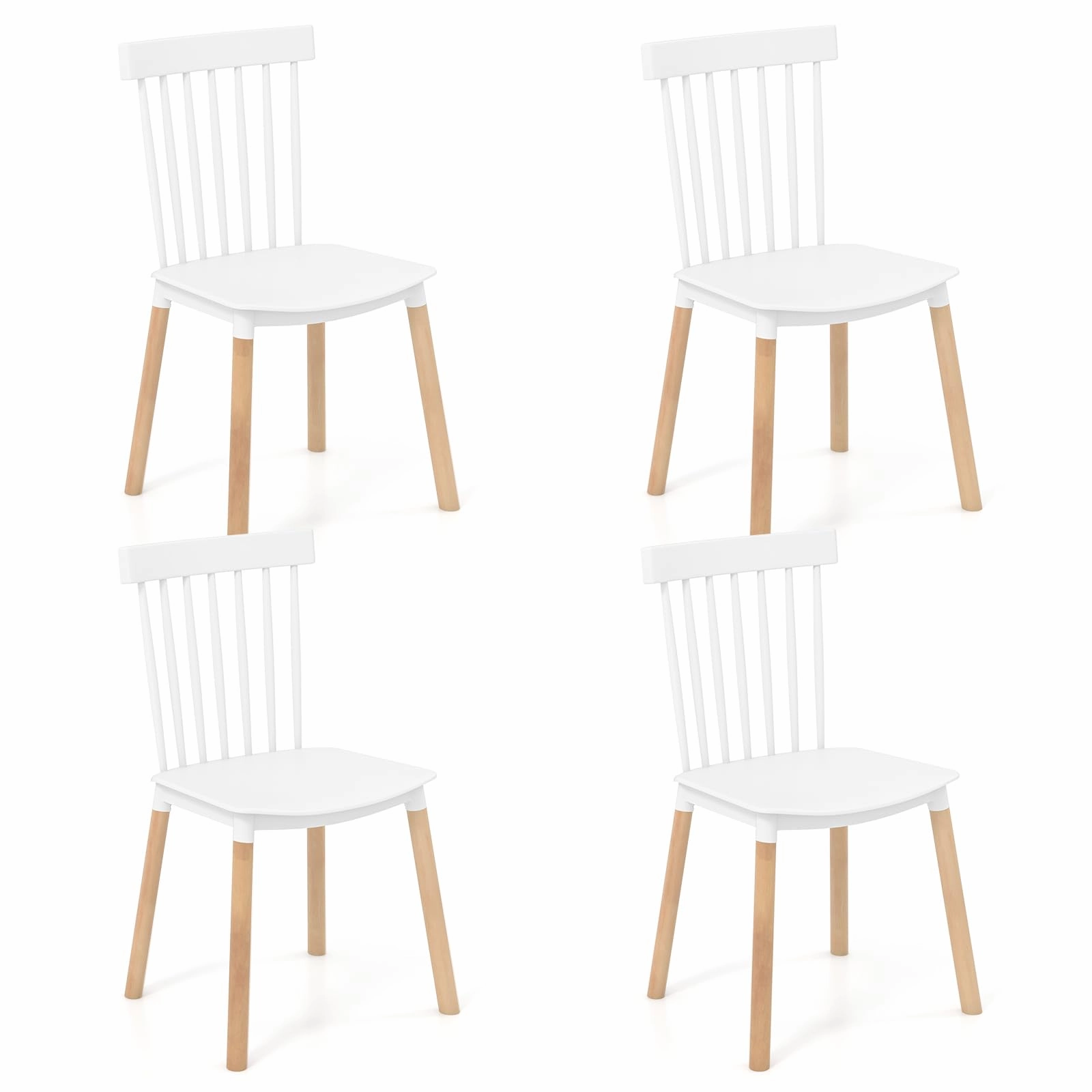 Giantex Set of 4 Windsor Dining Chairs White, Modern Kitchen Chairs w/Spindle Backs & Curved Seats