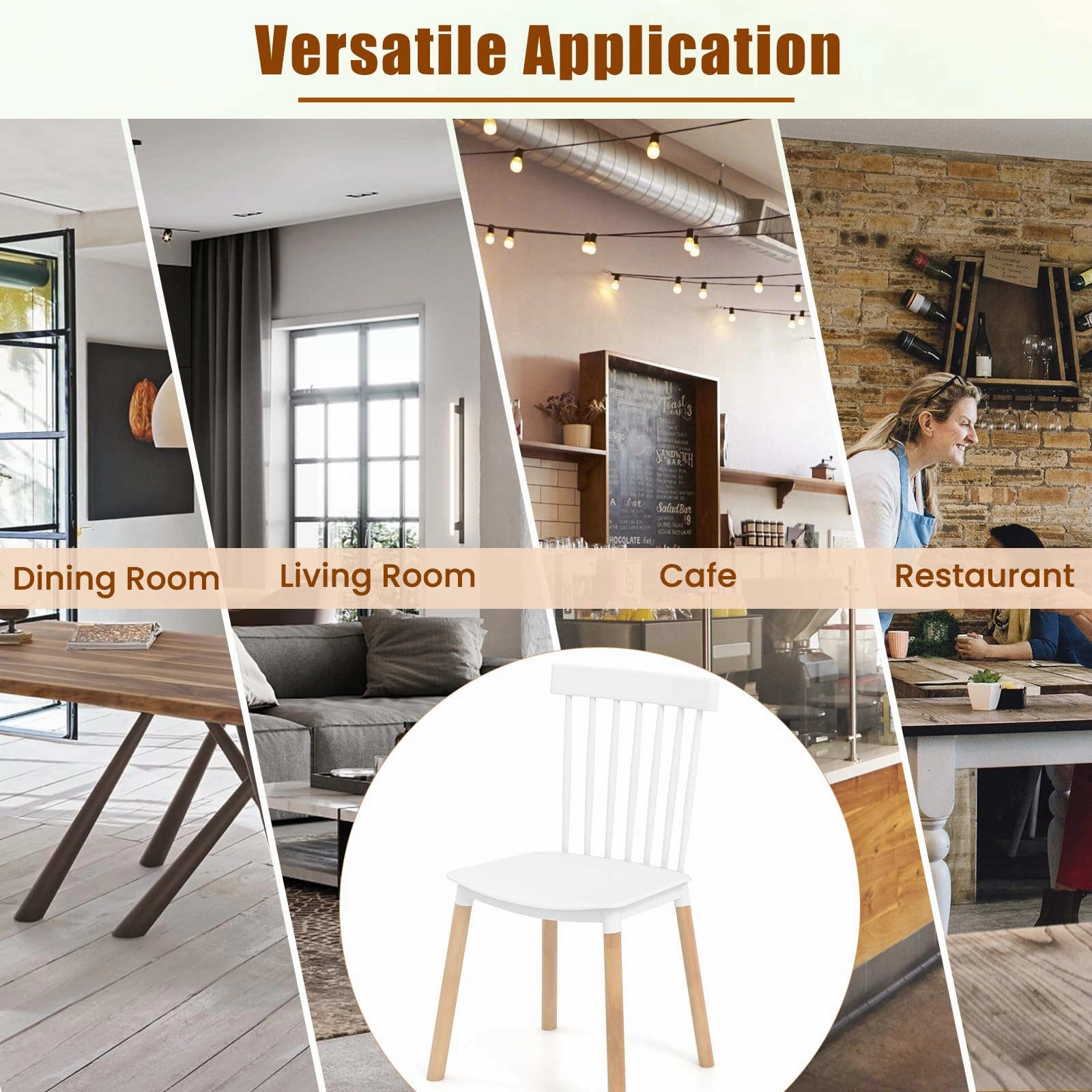 Giantex Set of 4 Windsor Dining Chairs White, Modern Kitchen Chairs w/Spindle Backs & Curved Seats