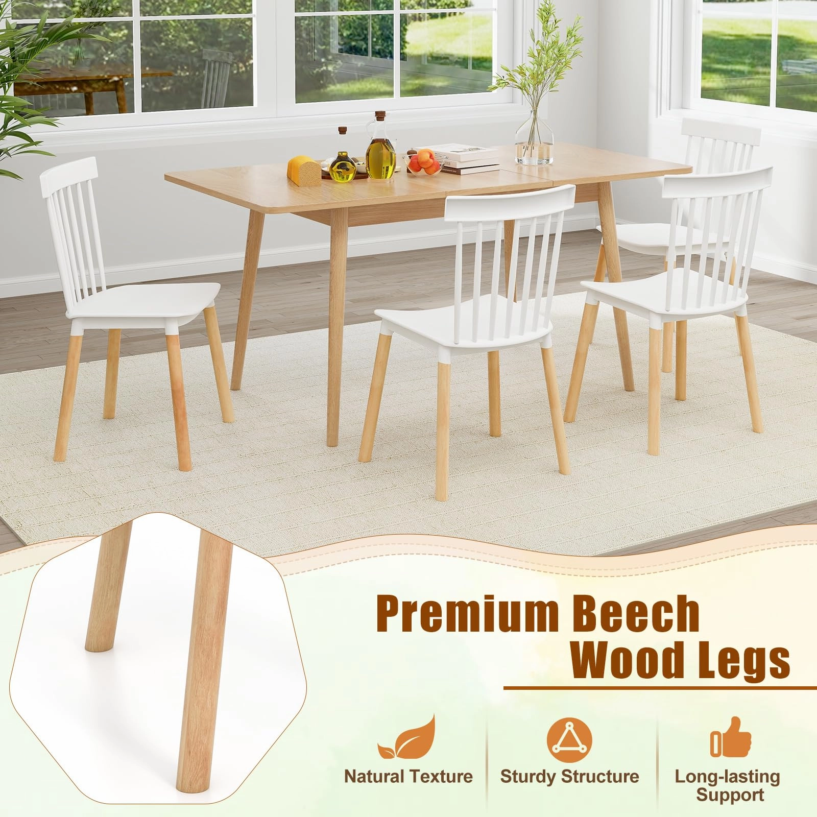 Giantex Set of 4 Windsor Dining Chairs White, Modern Kitchen Chairs w/Spindle Backs & Curved Seats