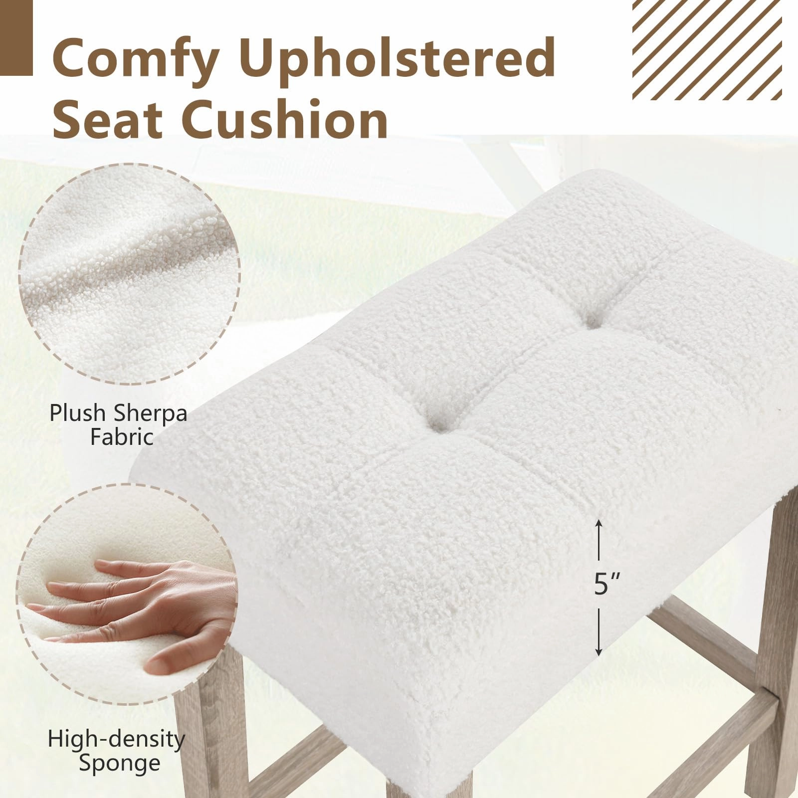 Giantex Sherpa Bar Stools, 24" Counter Height Kitchen Bar Stools with Cushioned Seat
