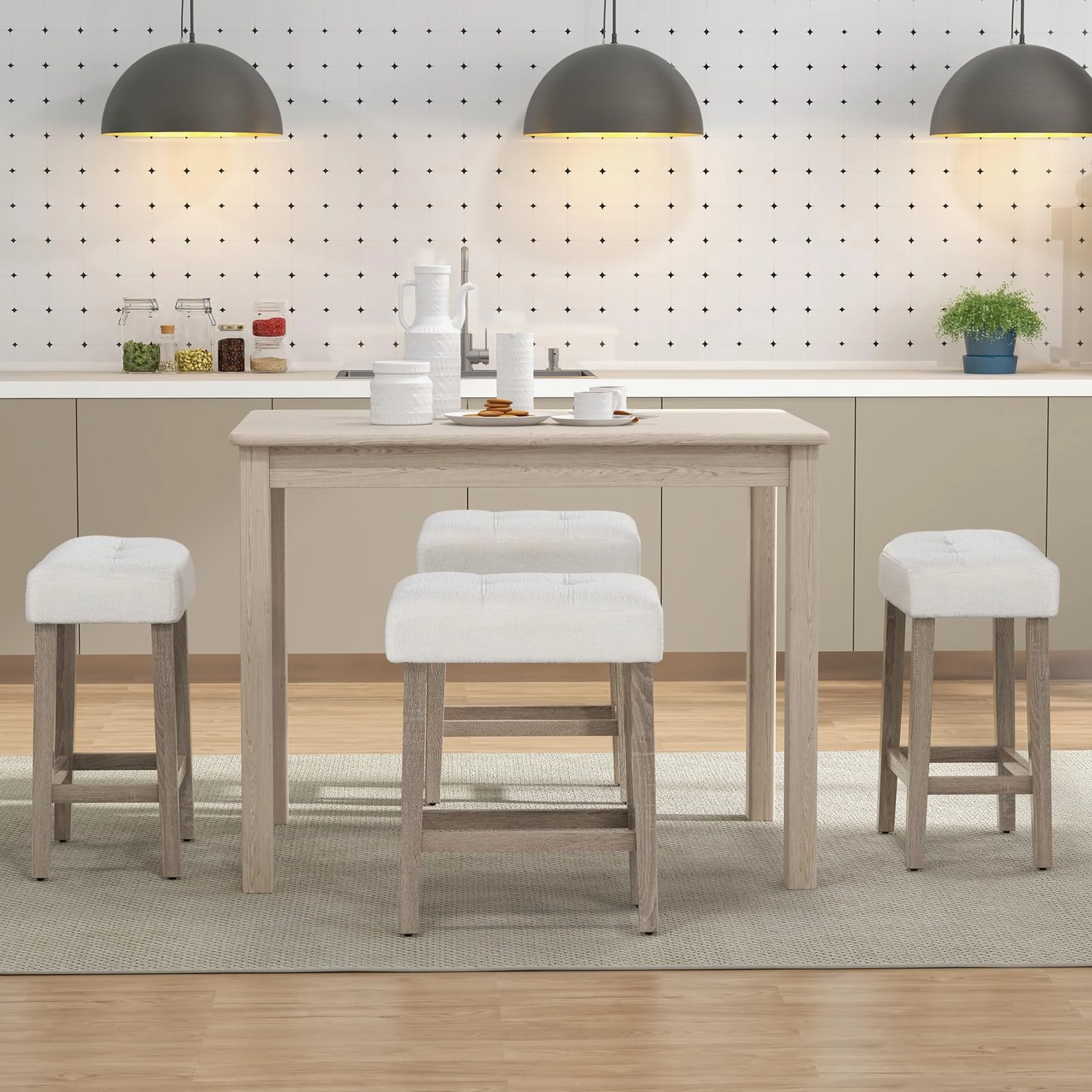 Giantex Sherpa Bar Stools, 24" Counter Height Kitchen Bar Stools with Cushioned Seat