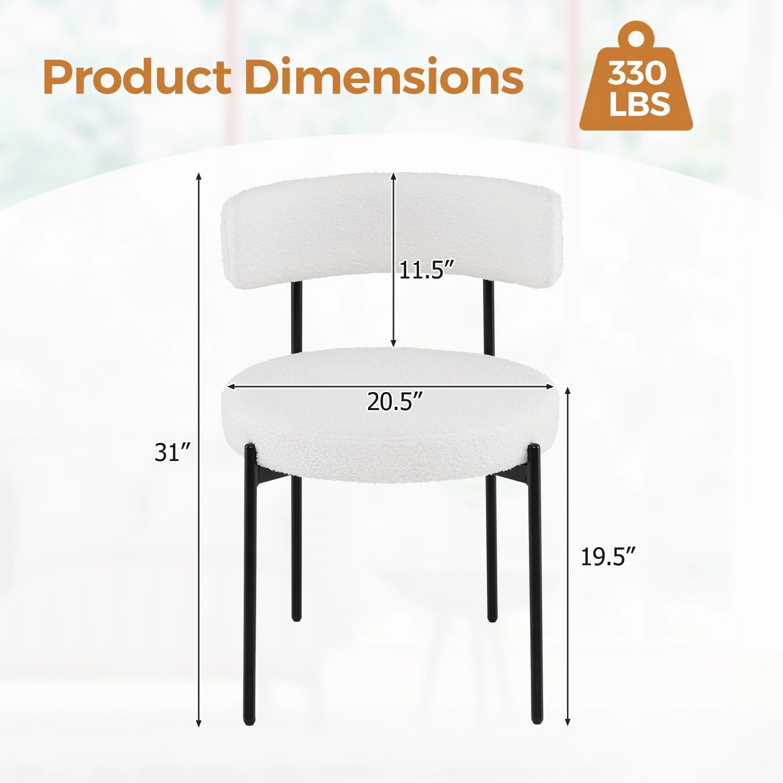 Giantex Sherpa Dining Chairs Set of 4, Upholstered Round Kitchen Chairs with Curved Backrest & Metal Legs