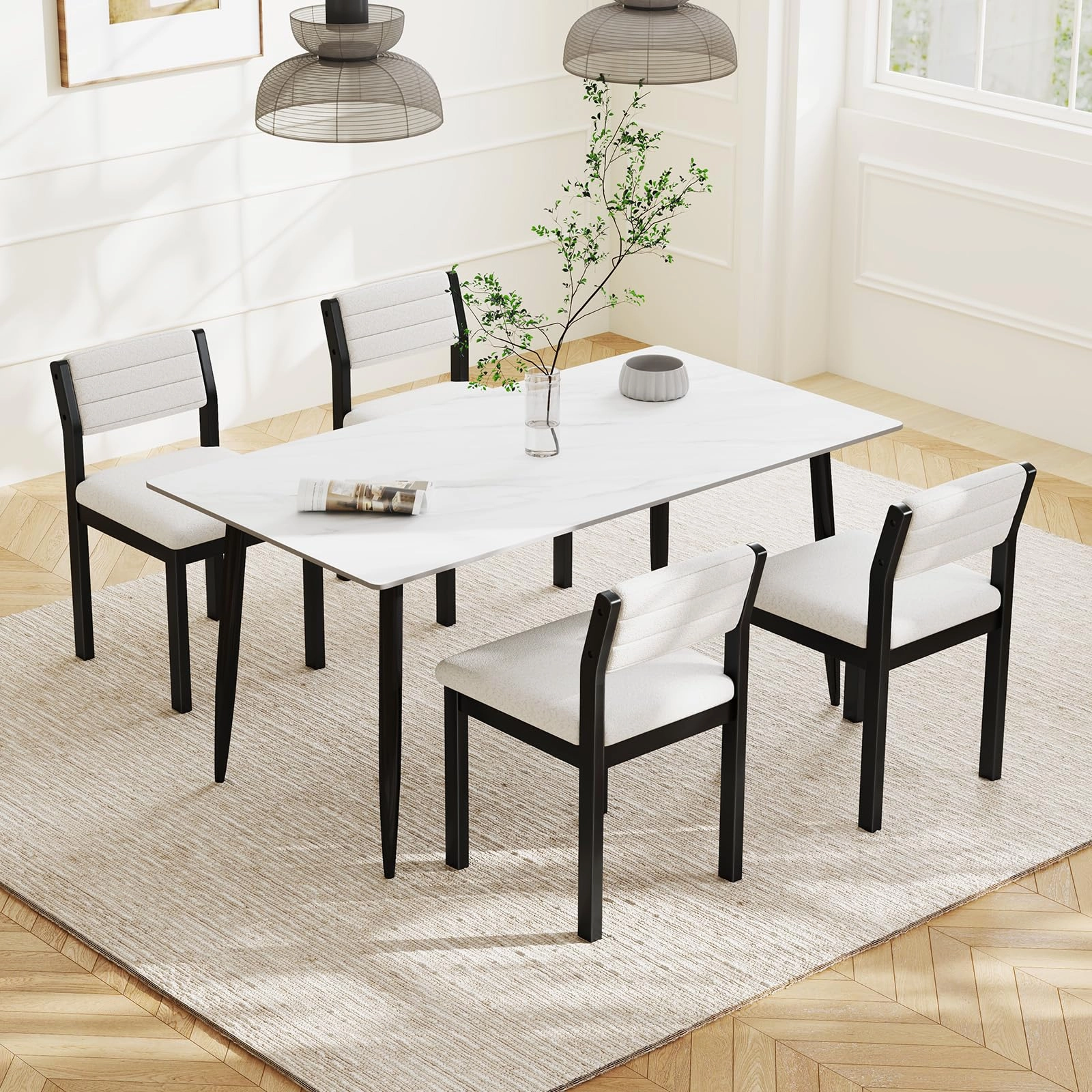 Giantex Sherpa Kitchen Chairs with Wood Frame & Padded Seat