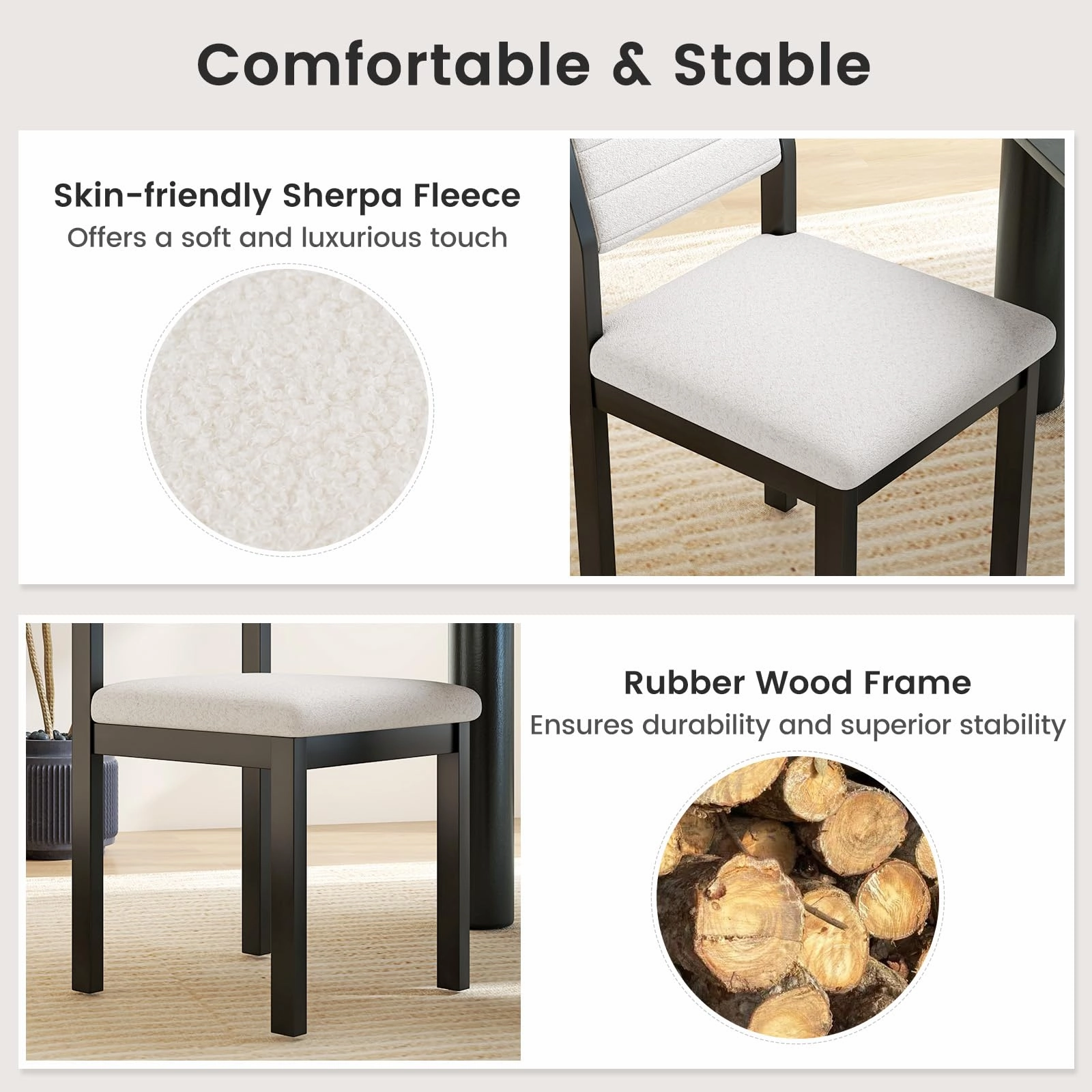 Giantex Sherpa Kitchen Chairs with Wood Frame & Padded Seat