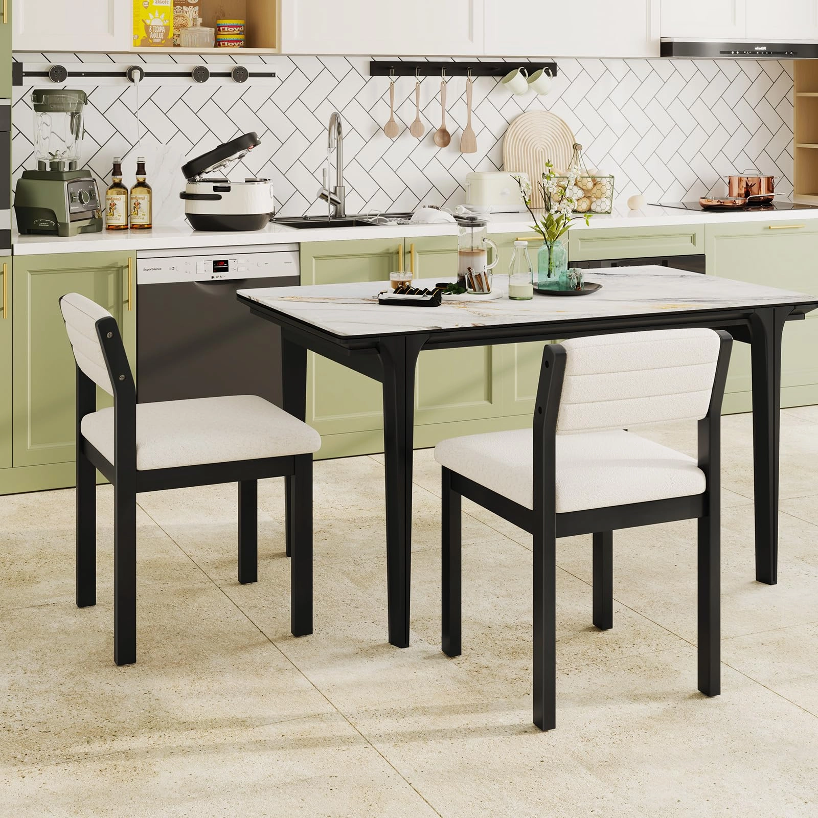 Giantex Sherpa Kitchen Chairs with Wood Frame & Padded Seat