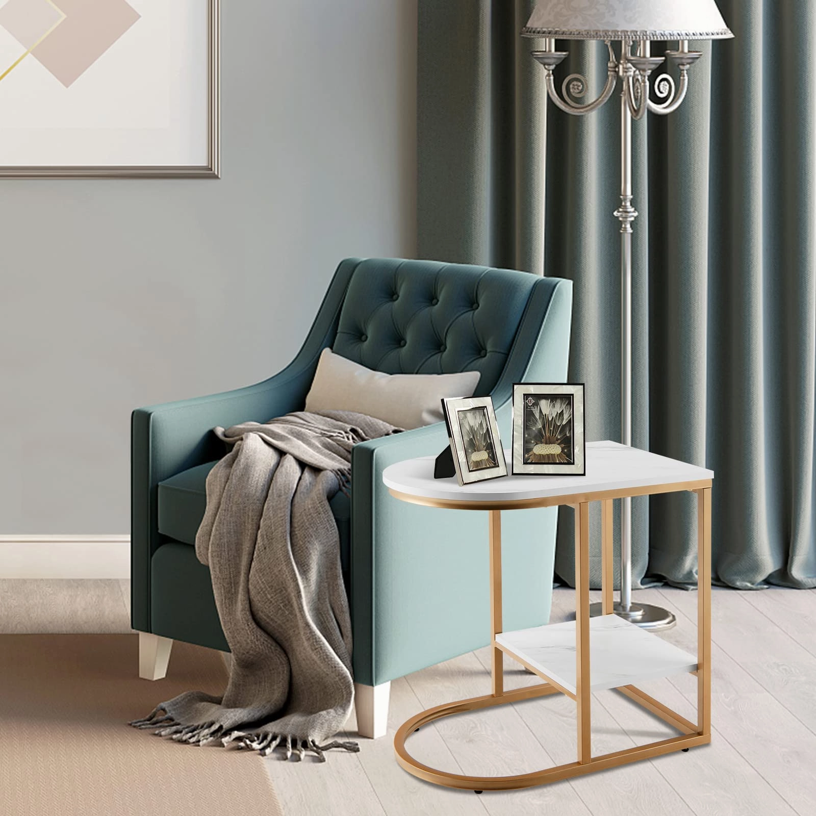 Giantex Side Table, 2-Tier C-Shaped End Table