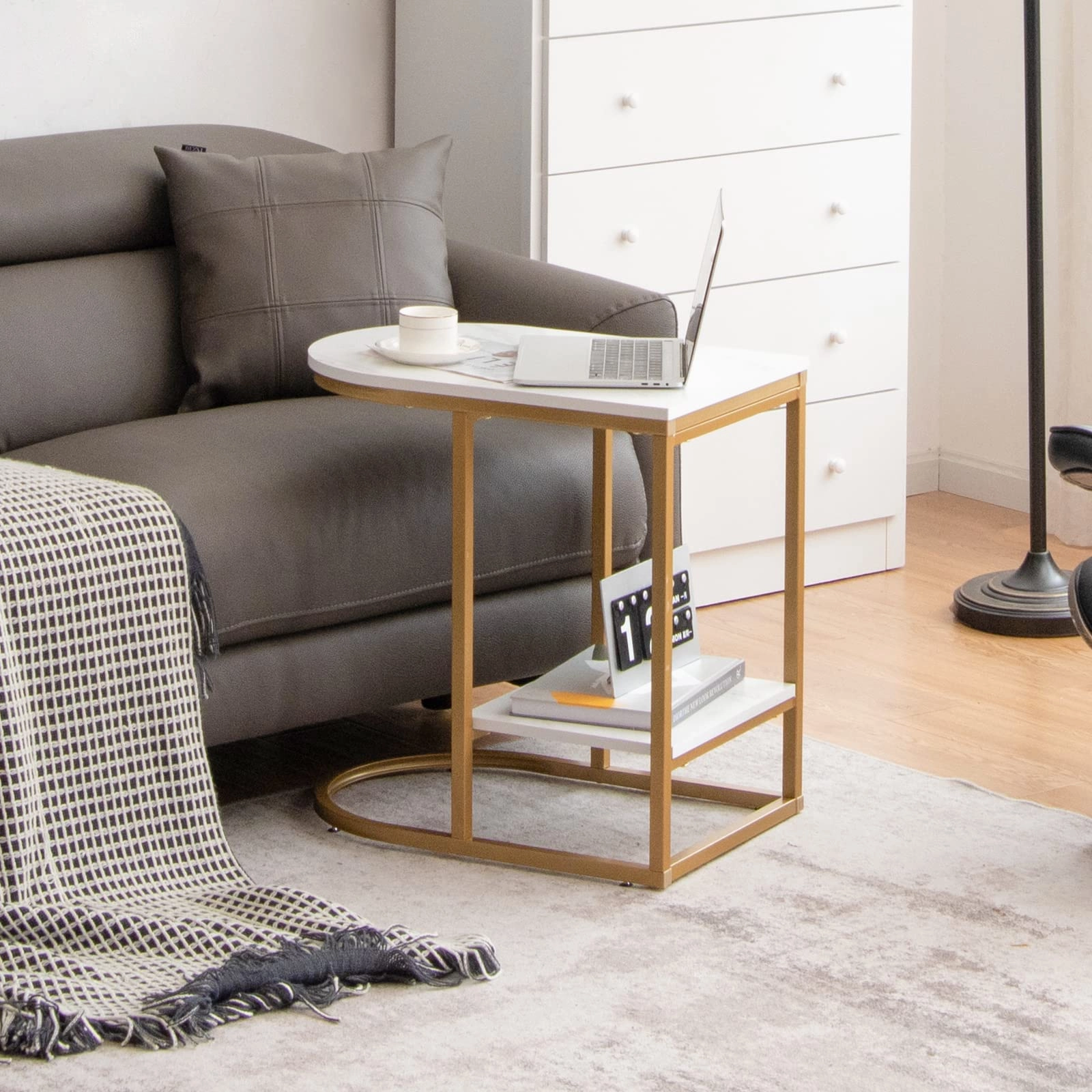 Giantex Side Table, 2-Tier C-Shaped End Table