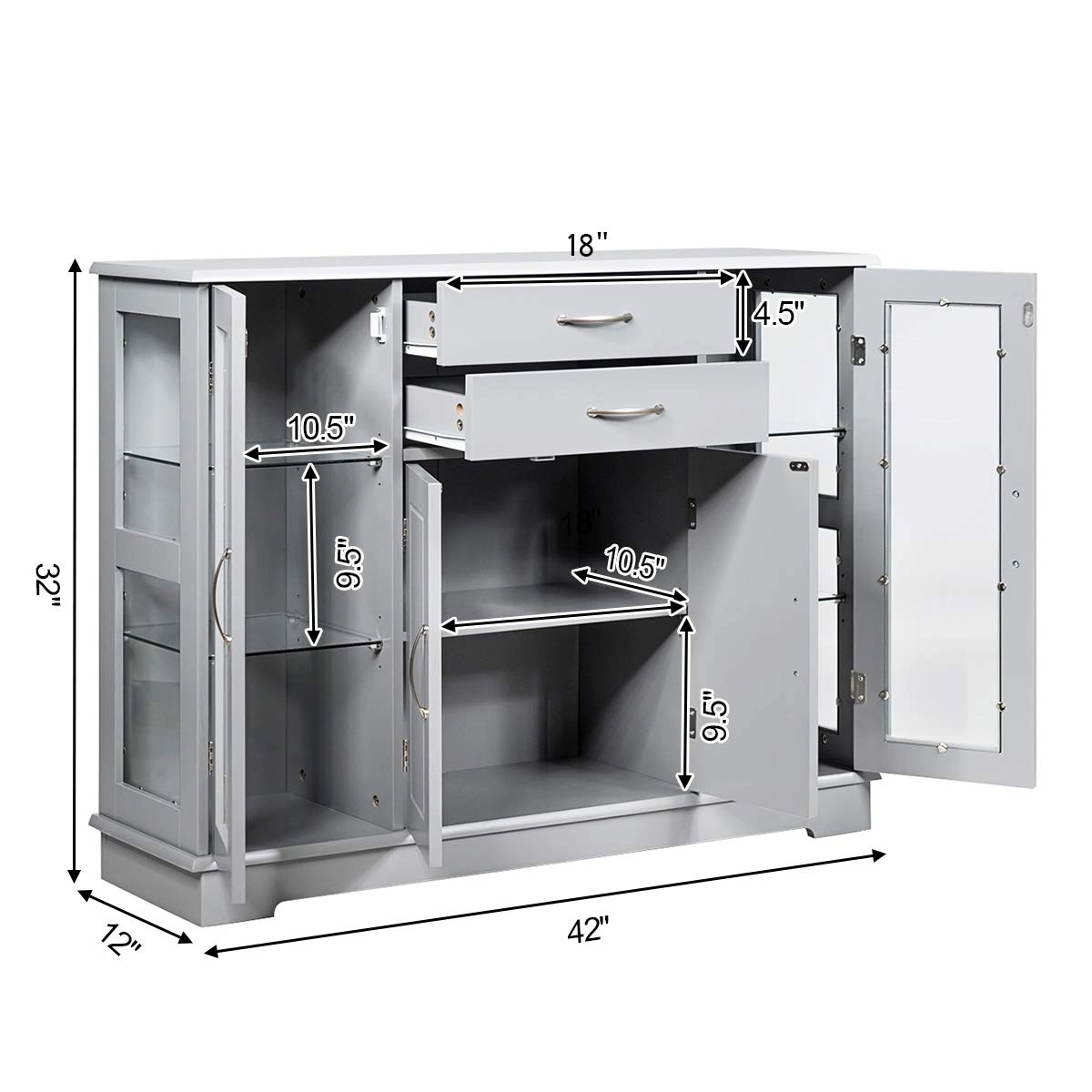 Giantex Sideboard Buffet Server Storage Cabinet W/ 2 Drawers