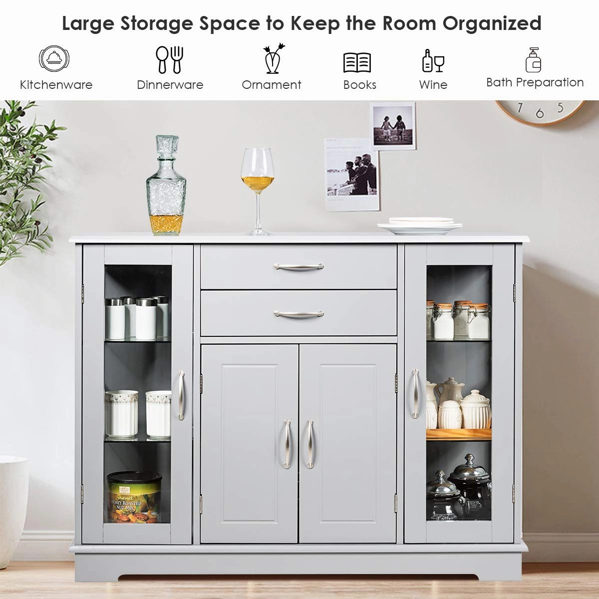 Giantex Sideboard Buffet Server Storage Cabinet W/ 2 Drawers
