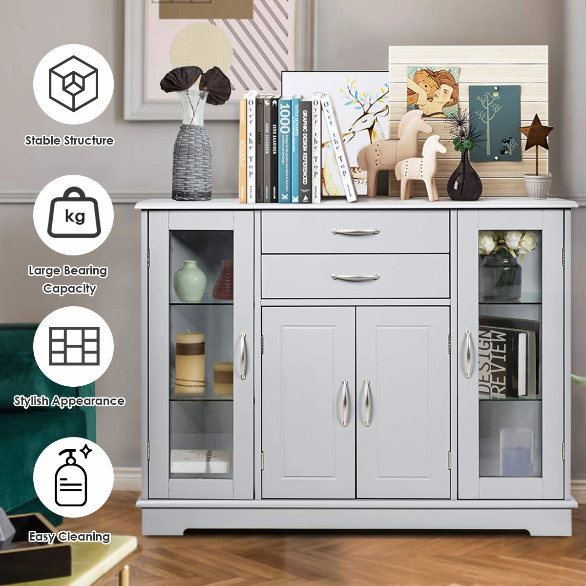 Giantex Sideboard Buffet Server Storage Cabinet W/ 2 Drawers