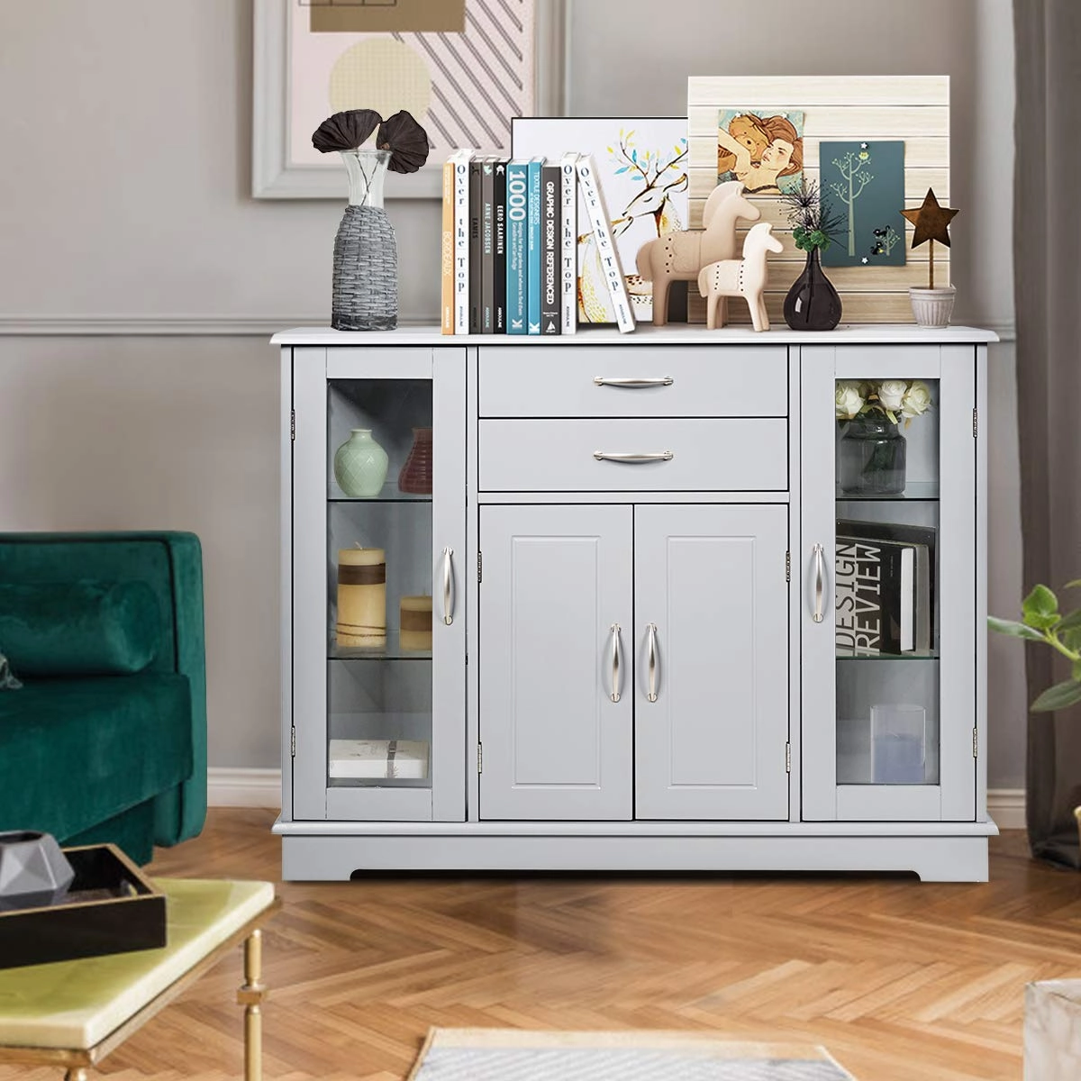 Giantex Sideboard Buffet Server Storage Cabinet W/ 2 Drawers