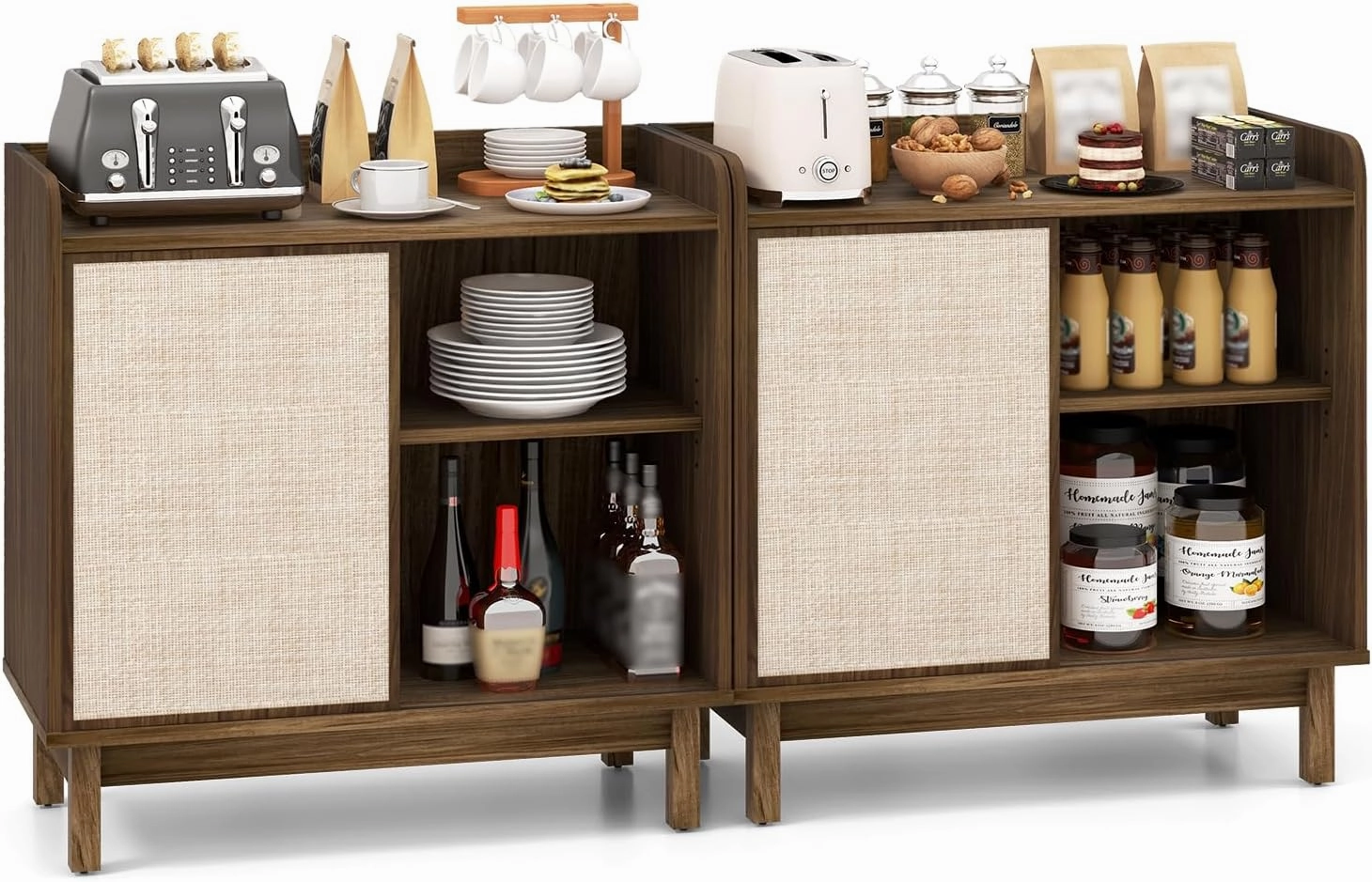 Giantex Sideboard Cabinet, Farmhouse Buffet Storage Cabinet with Sliding Rattan Door, 2 Adjustable Shelves