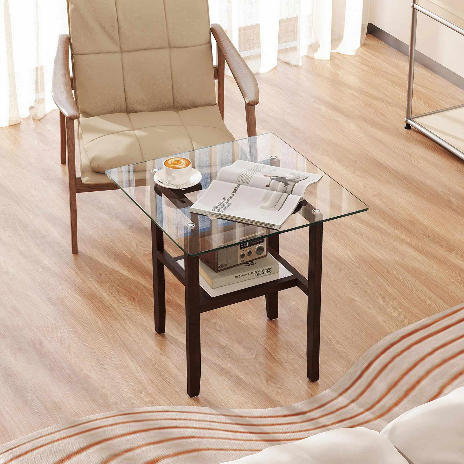 Giantex Small Coffee Table 24" Glass End Table