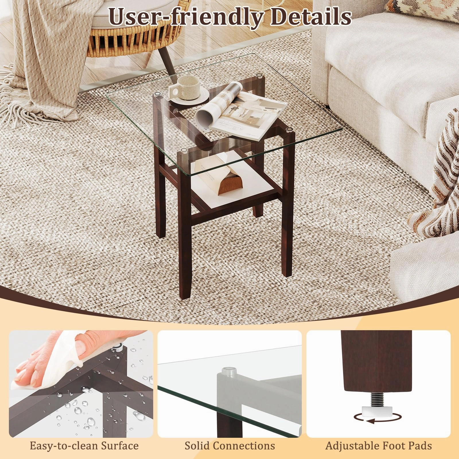 Giantex Small Coffee Table 24" Glass End Table