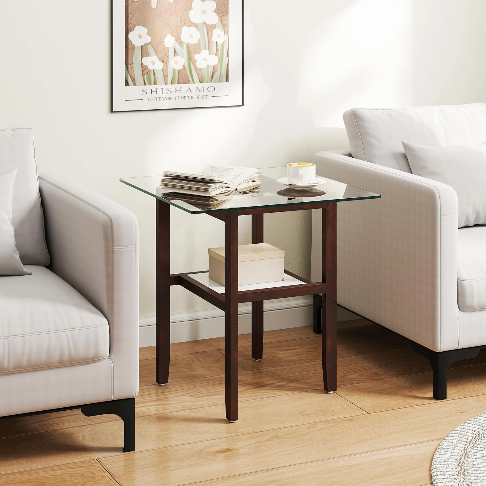Giantex Small Coffee Table 24" Glass End Table