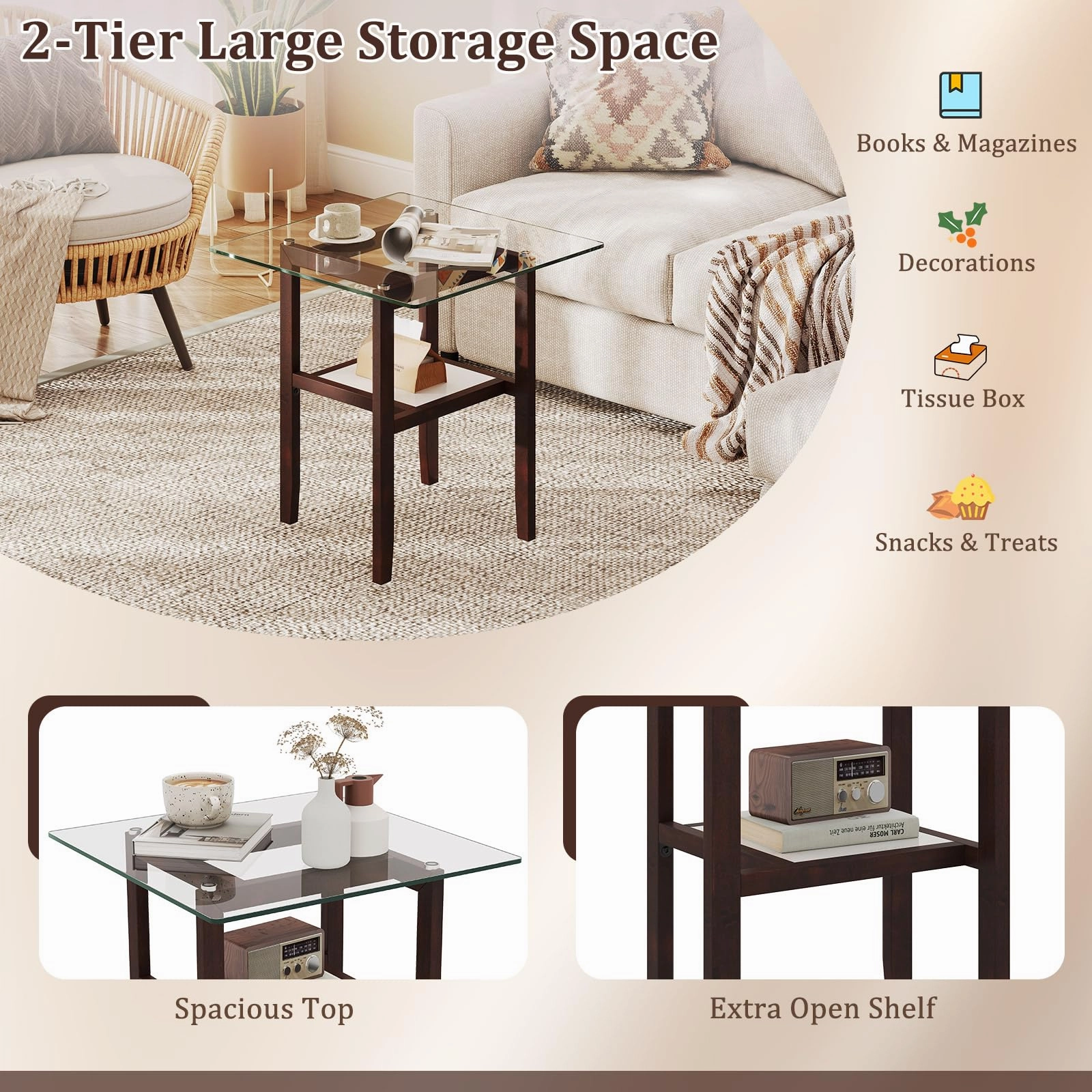 Giantex Small Coffee Table 24" Glass End Table