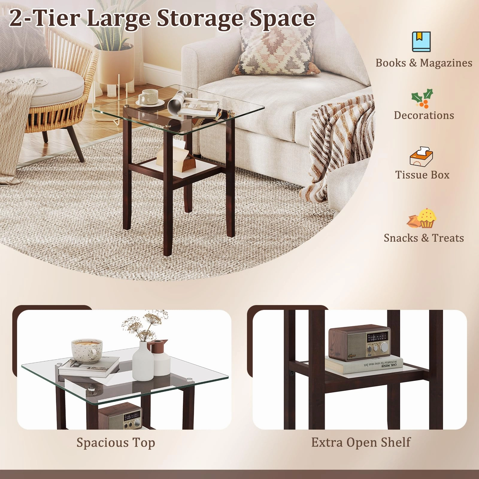 Giantex Small Coffee Table 24" Glass End Table