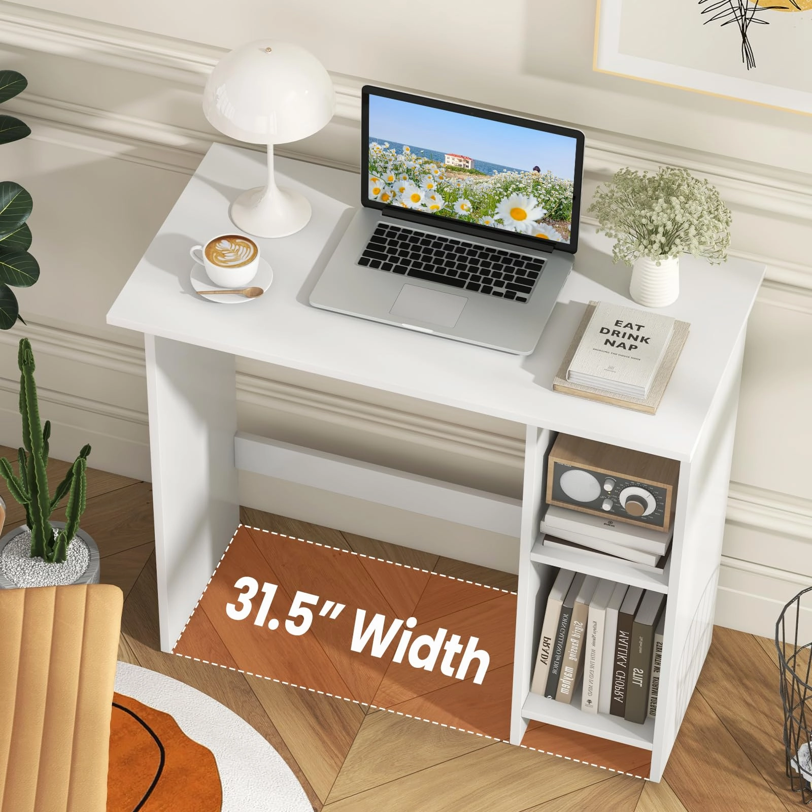 Giantex Small Desk, Compact Study Writing Desk with 3-Position Adjustable Shelf, Anti-Toppling Kit
