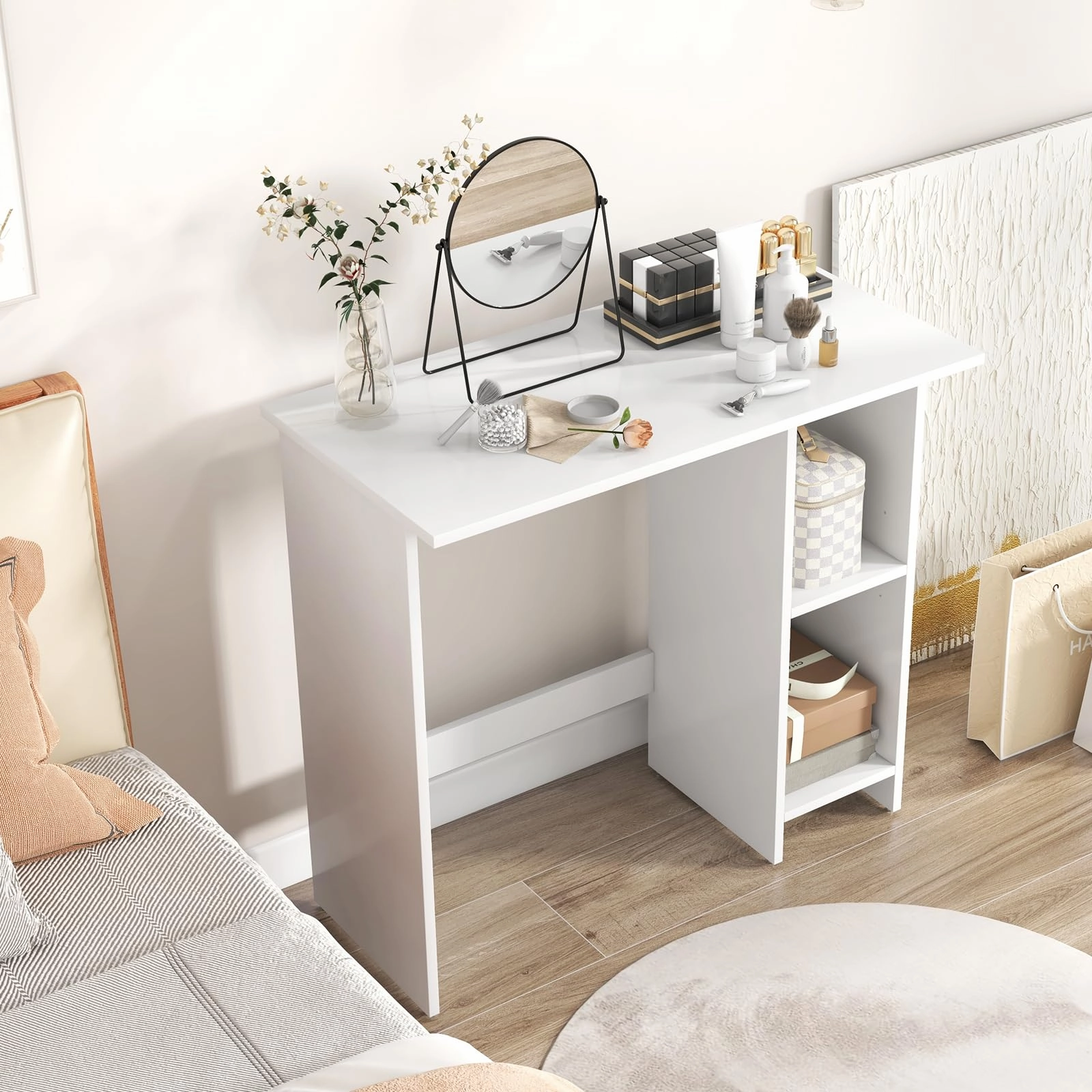 Giantex Small Desk, Compact Study Writing Desk with 3-Position Adjustable Shelf, Anti-Toppling Kit