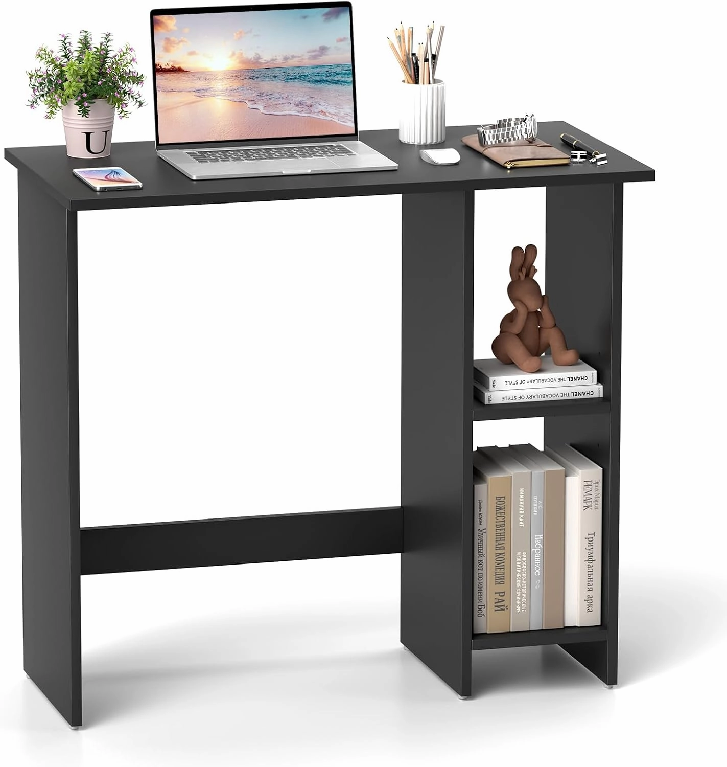 Giantex Small Desk, Compact Study Writing Desk with 3-Position Adjustable Shelf, Anti-Toppling Kit