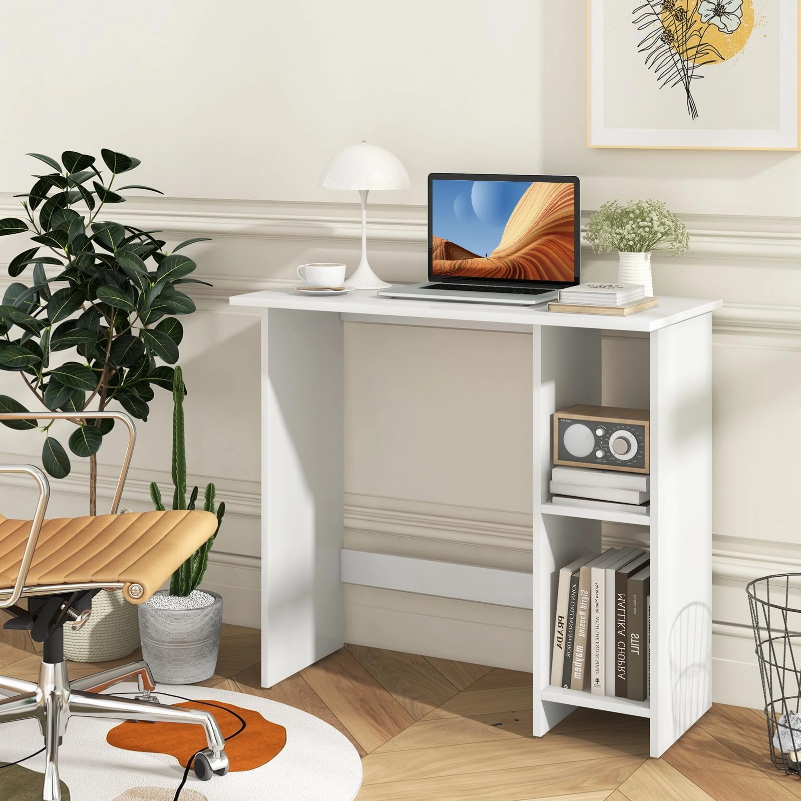Giantex Small Desk, Compact Study Writing Desk with 3-Position Adjustable Shelf, Anti-Toppling Kit