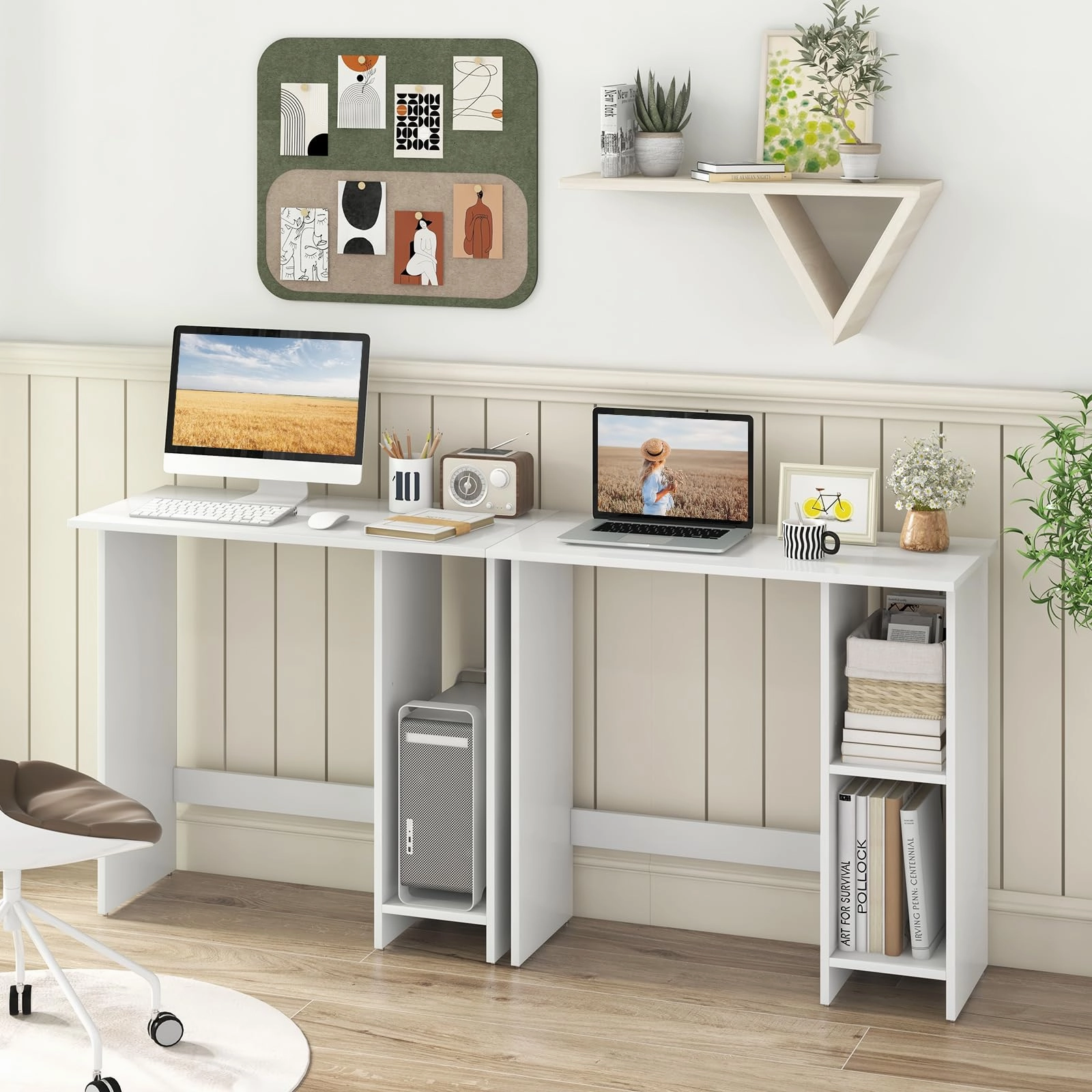 Giantex Small Desk, Compact Study Writing Desk with 3-Position Adjustable Shelf, Anti-Toppling Kit